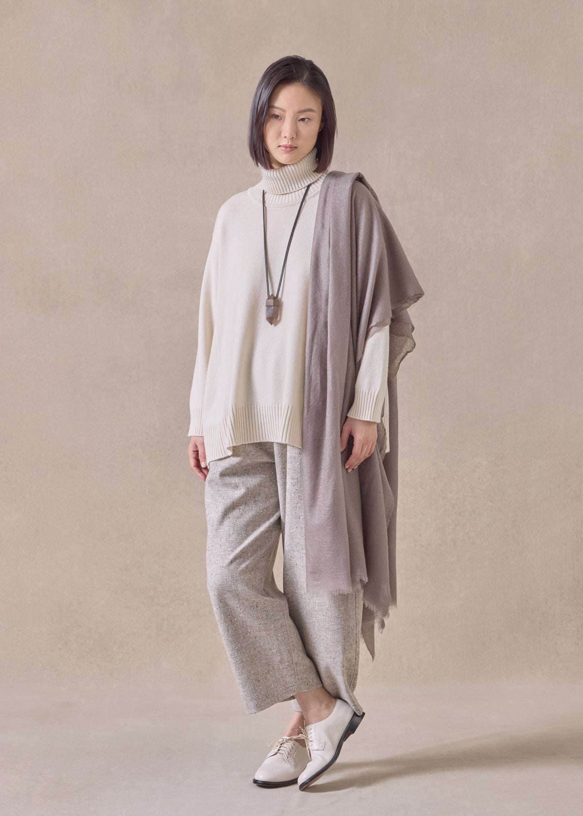 cashmere panelled a-line roll neck sweater - mid plus