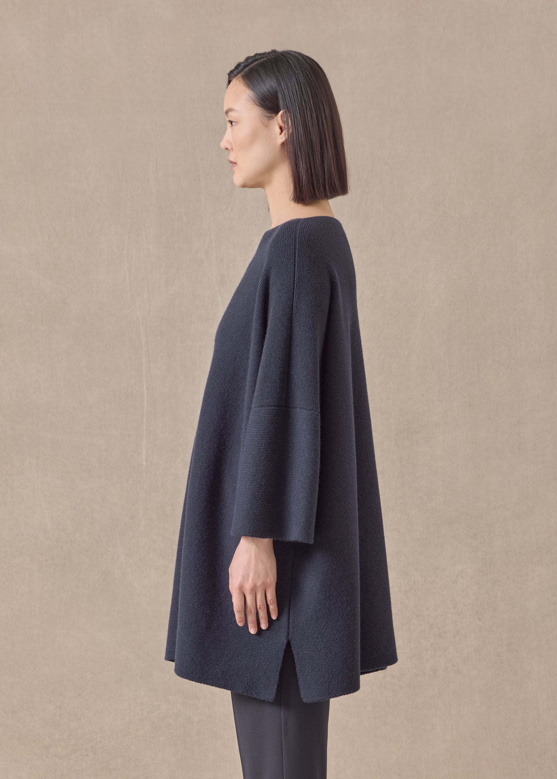 cashmere slash neck 3/4 sleeve sweater - long plus with slits