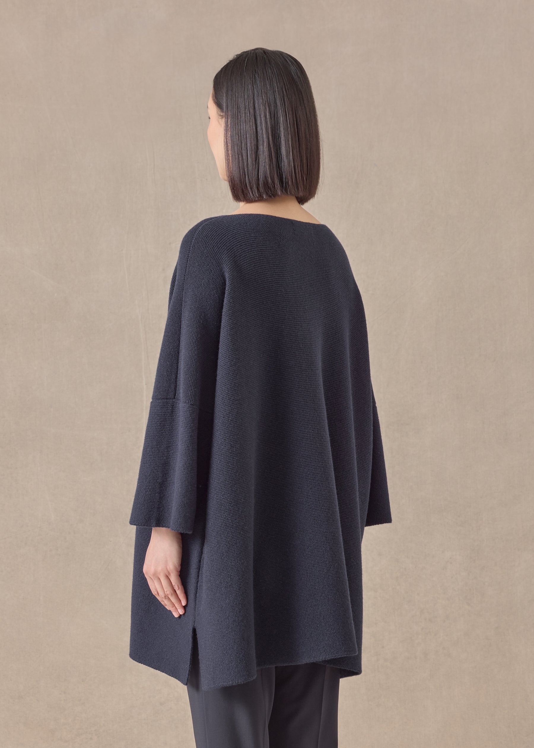cashmere slash neck 3/4 sleeve sweater - long plus with slits