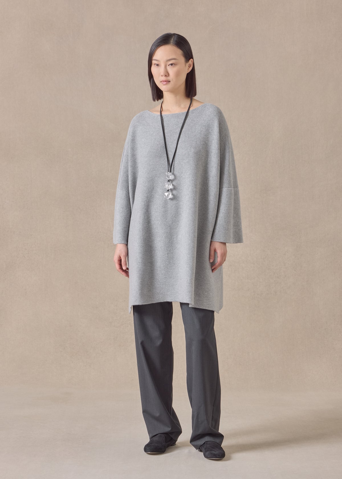 cashmere slash neck 3/4 sleeve sweater - long plus with slits