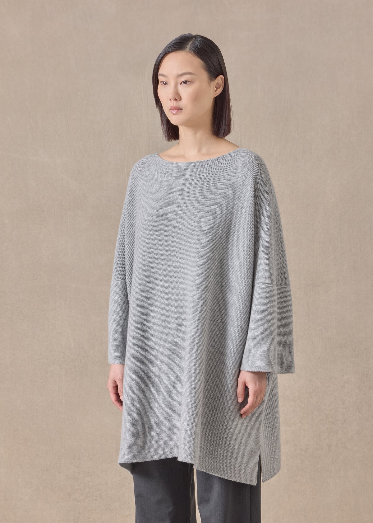 cashmere slash neck 3/4 sleeve sweater - long plus with slits