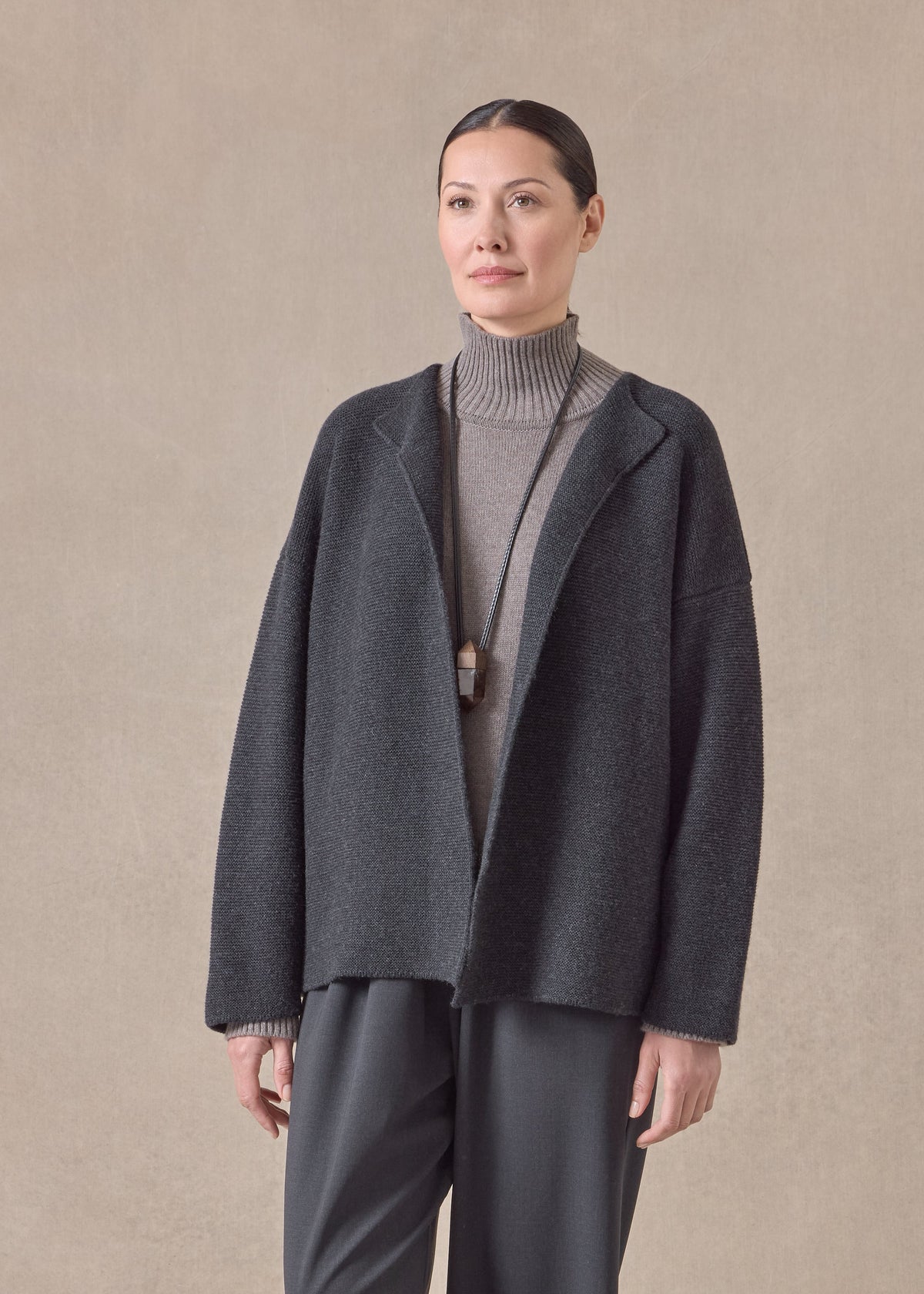 cashmere small jacket coat cardigan- short (coal)