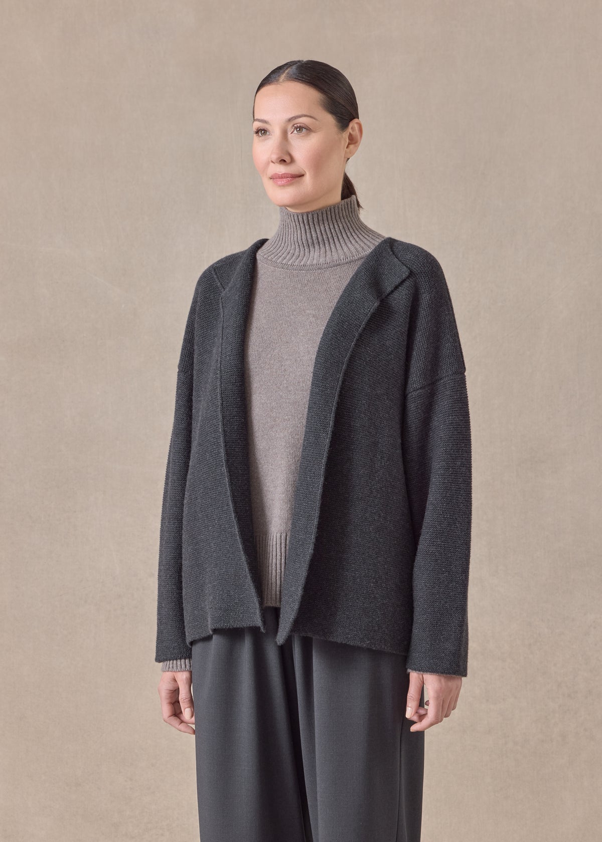 cashmere small jacket coat cardigan- short (coal)