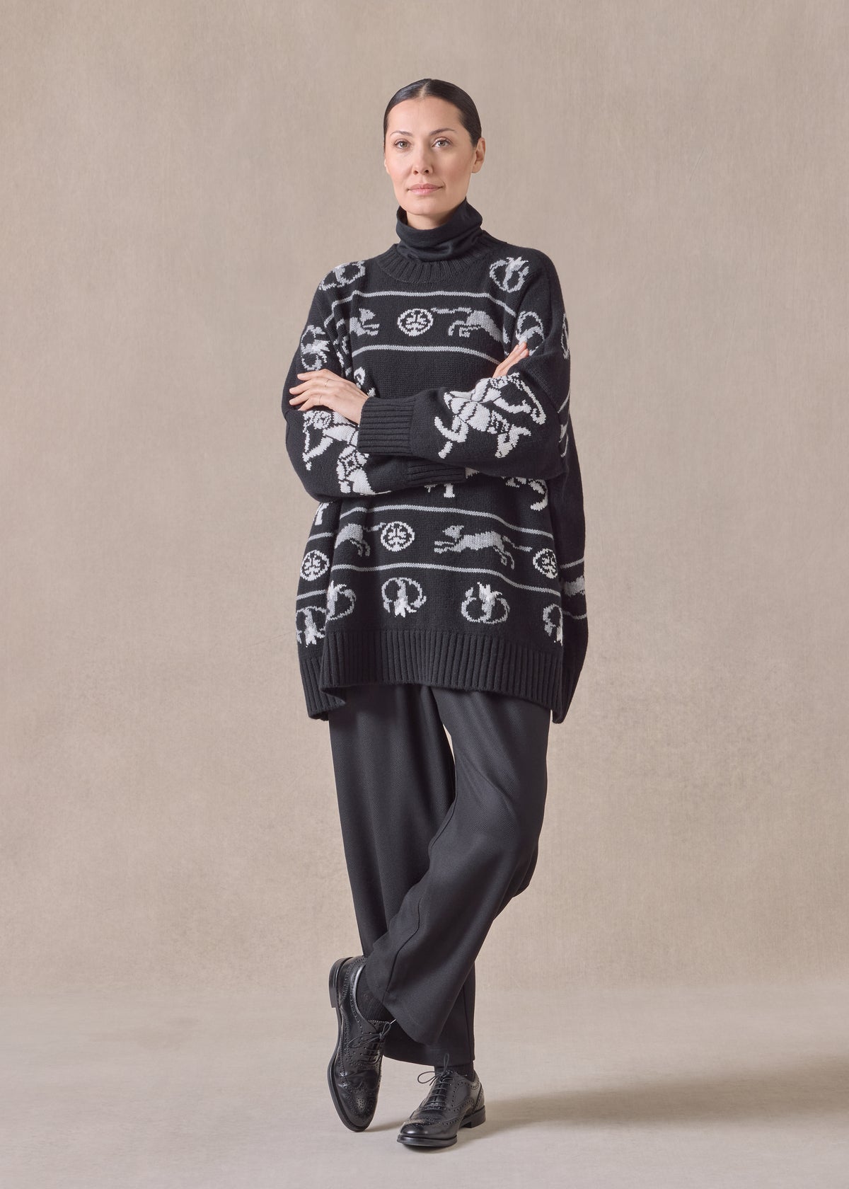 cashmere wide round neck sweater - long