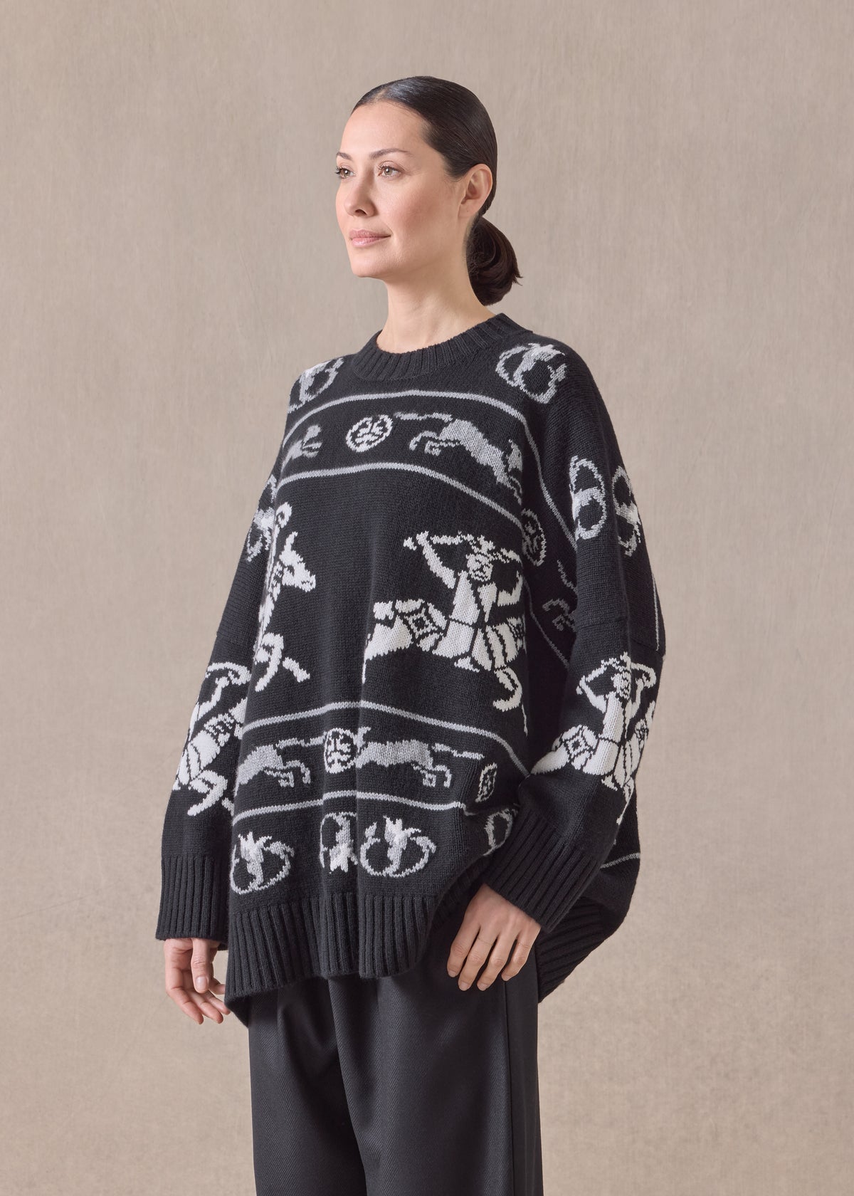 cashmere wide round neck sweater - long