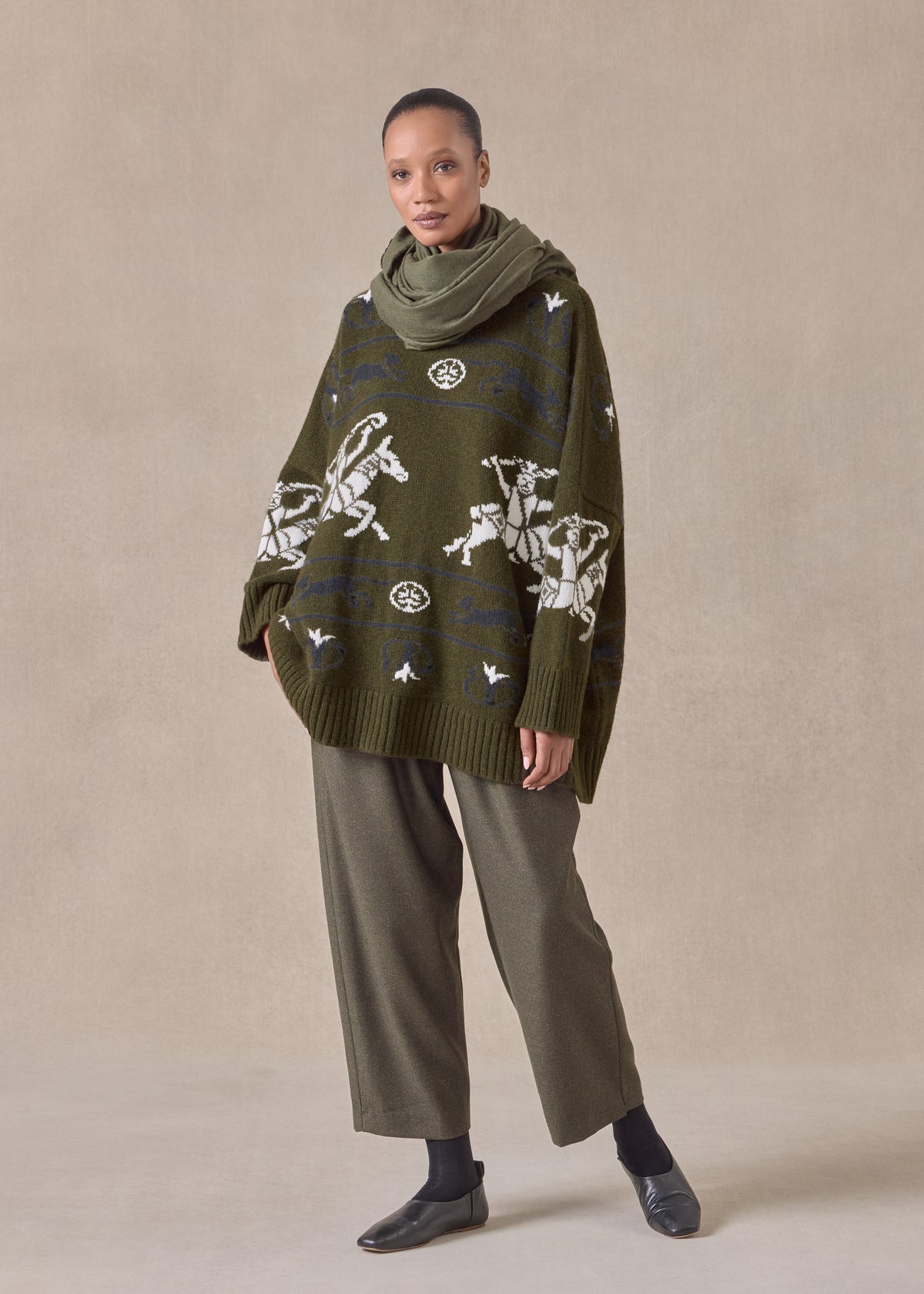 cashmere wide round neck sweater - long