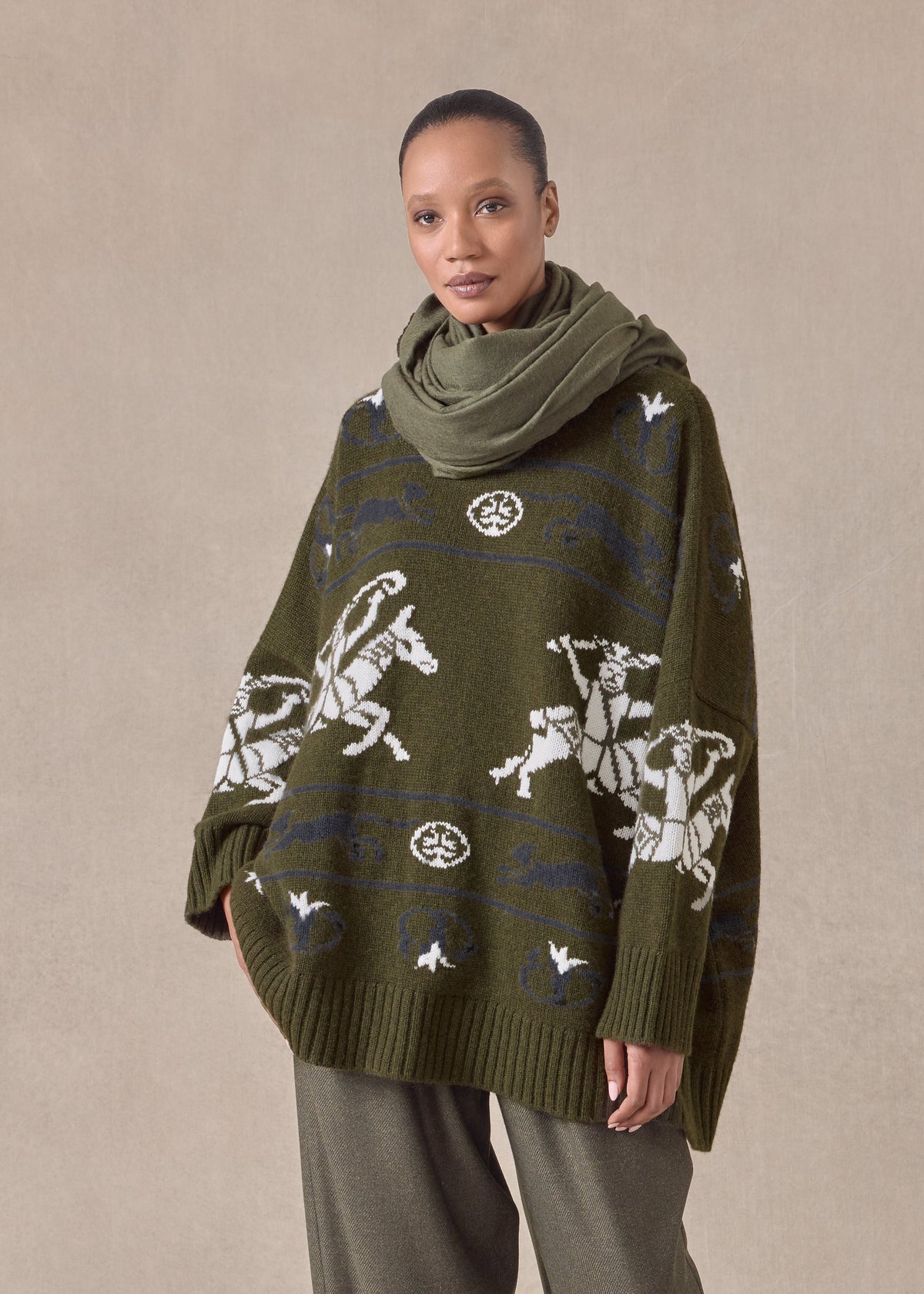 cashmere wide round neck sweater - long (mossdark)