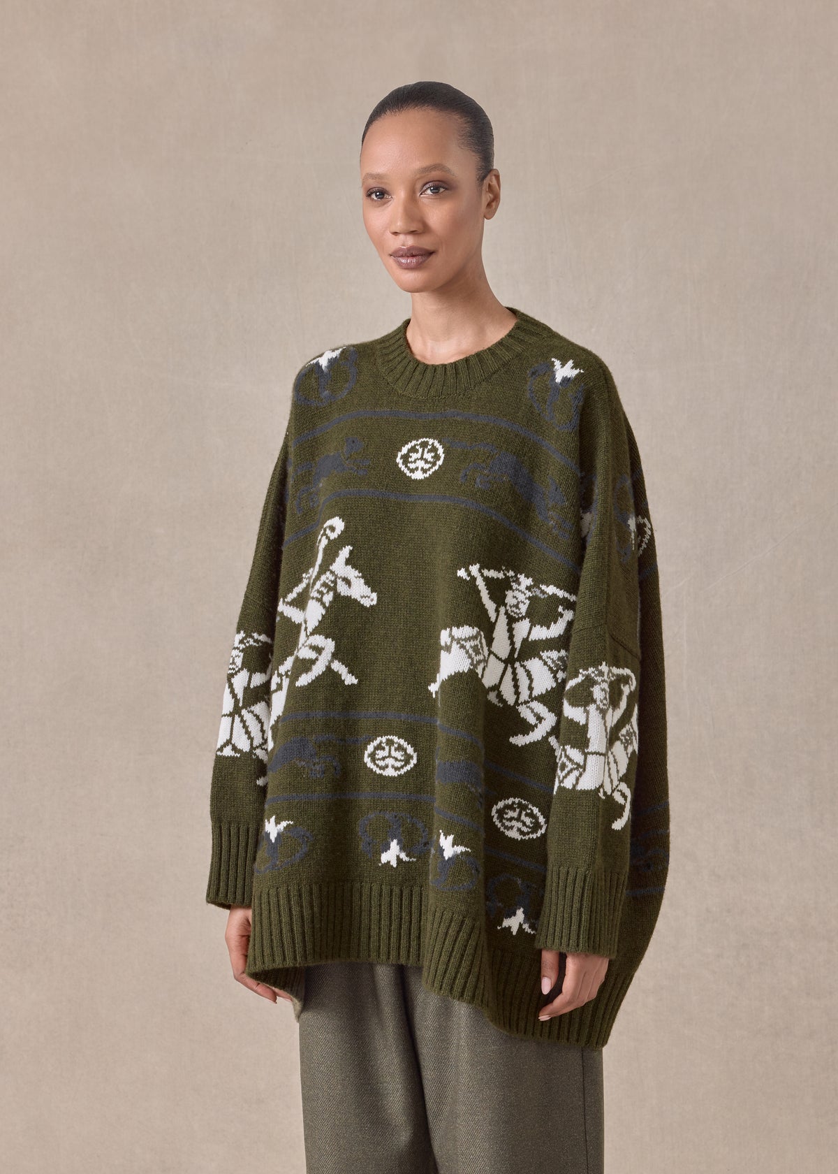 cashmere wide round neck sweater - long