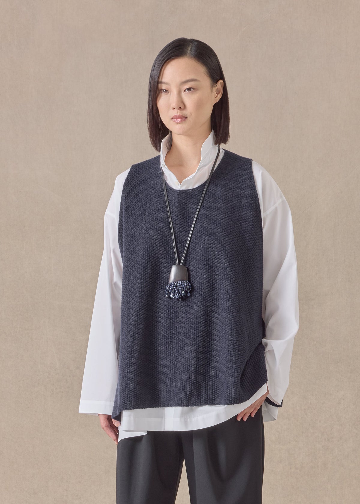 cashmere a-line sleeveless round neck - mid plus (navydark)