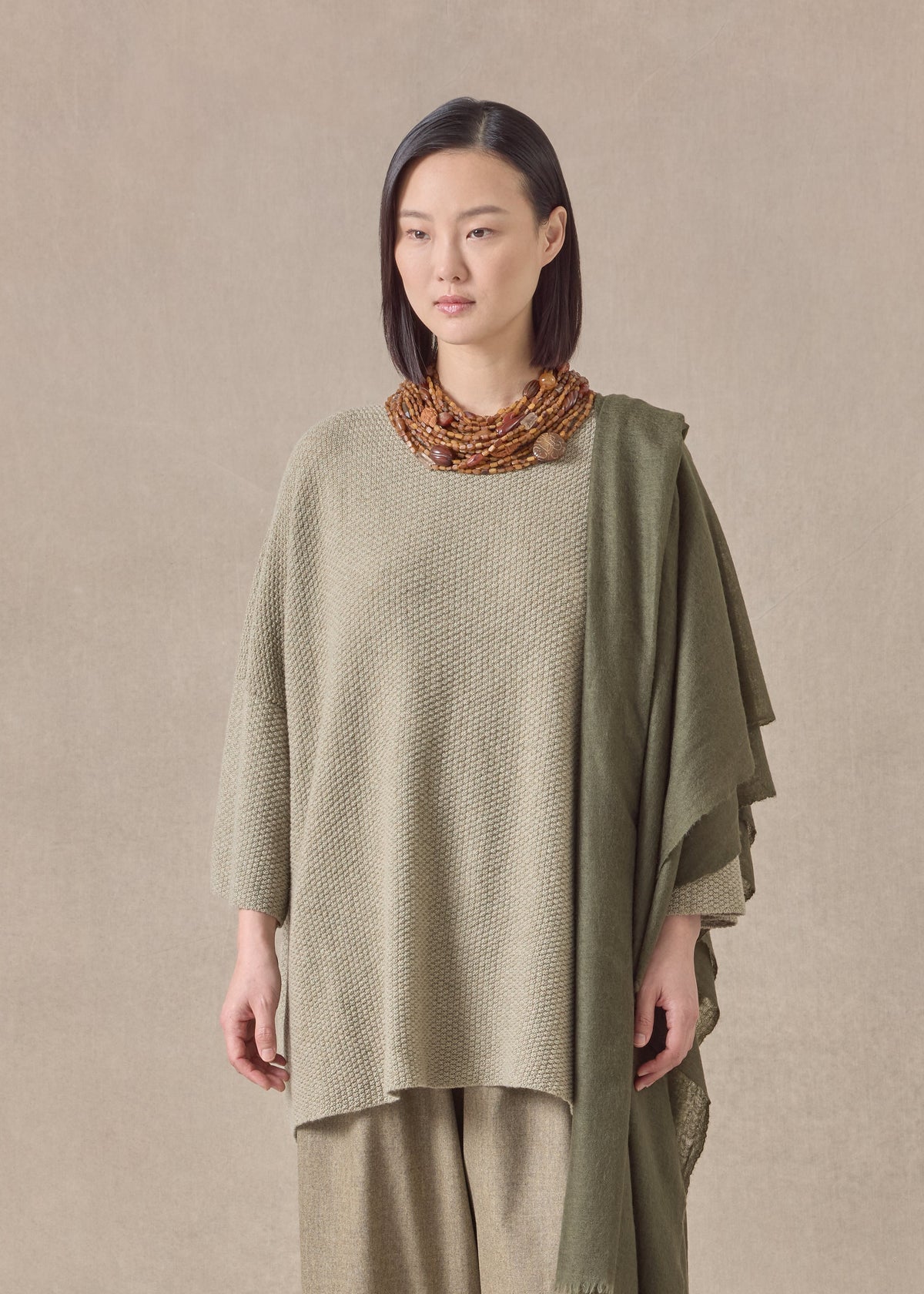 cashmere square 3/4 sleeve top - long (greensand)