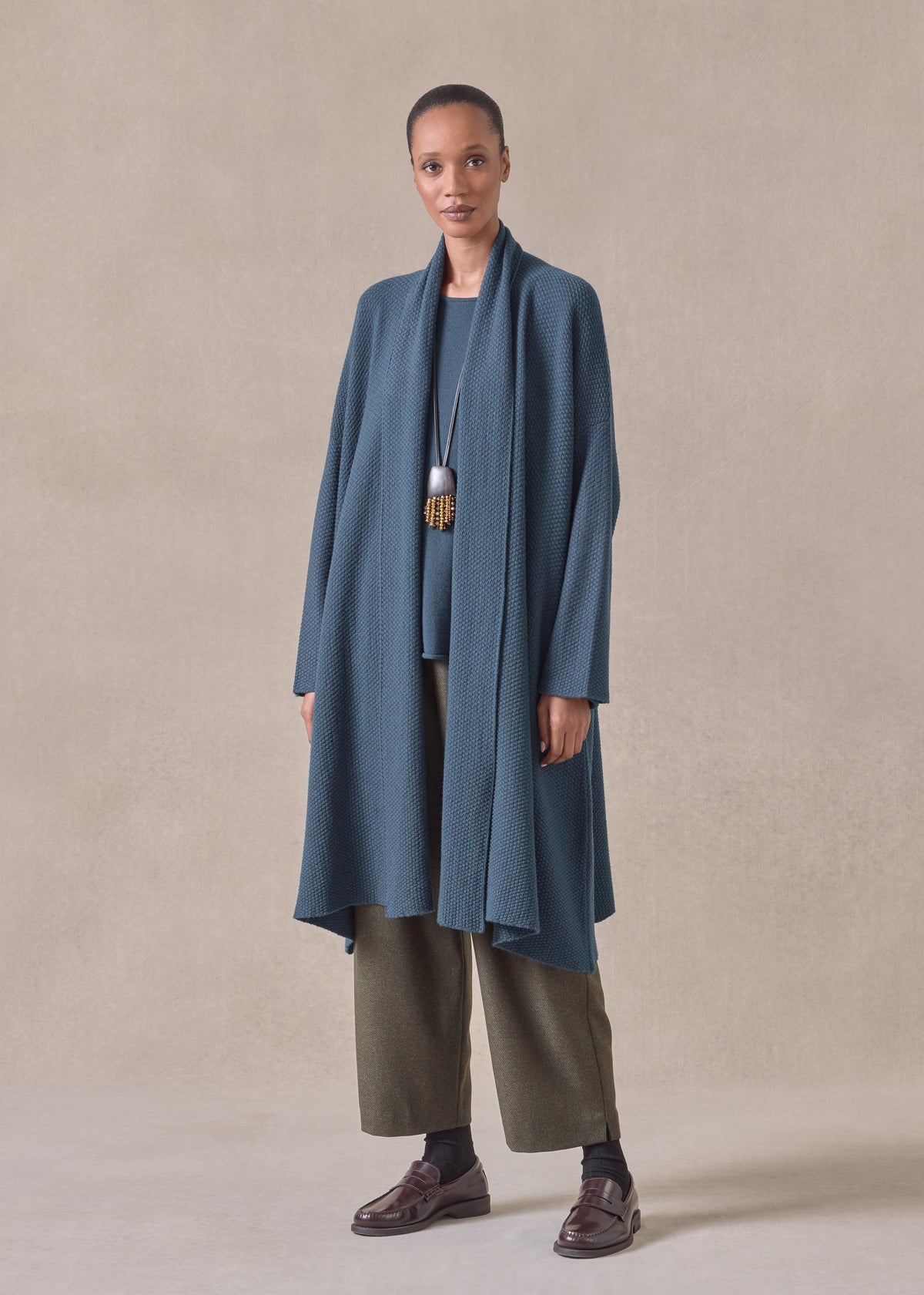 cashmere a-line scrunch shawl collar cardigan - very long