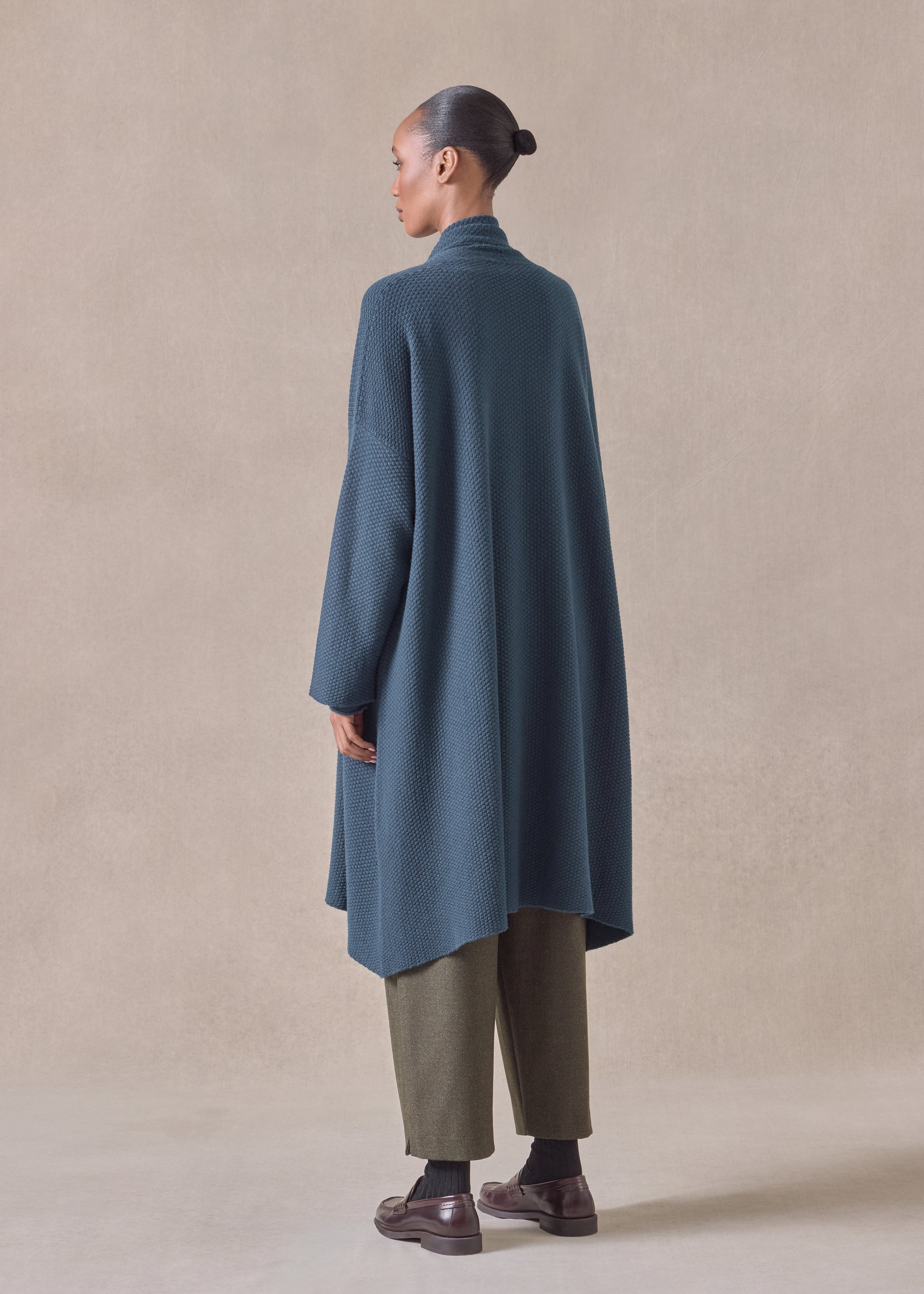 cashmere a-line scrunch shawl collar cardigan - very long