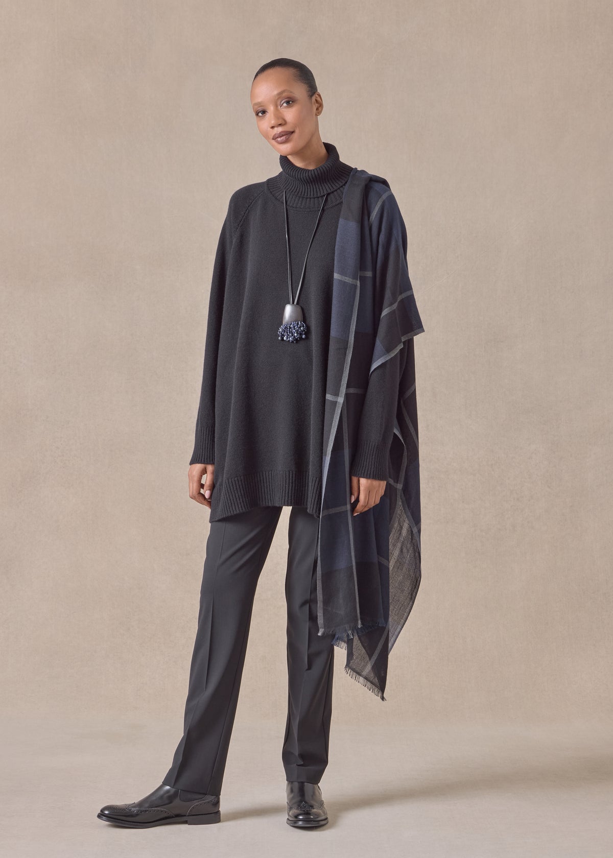 cashmere wide raglan sleeve roll neck sweater - long