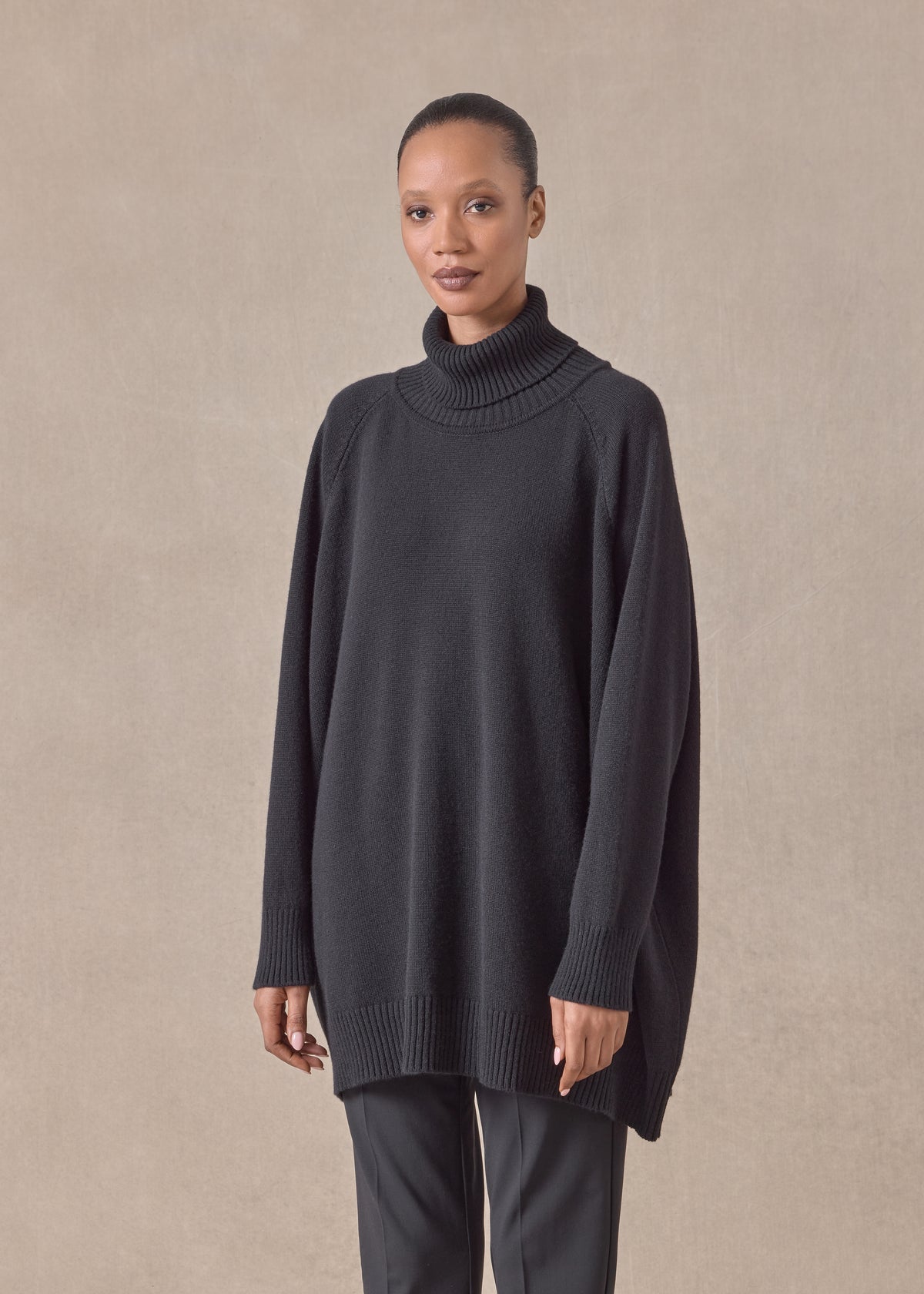cashmere wide raglan sleeve roll neck sweater - long