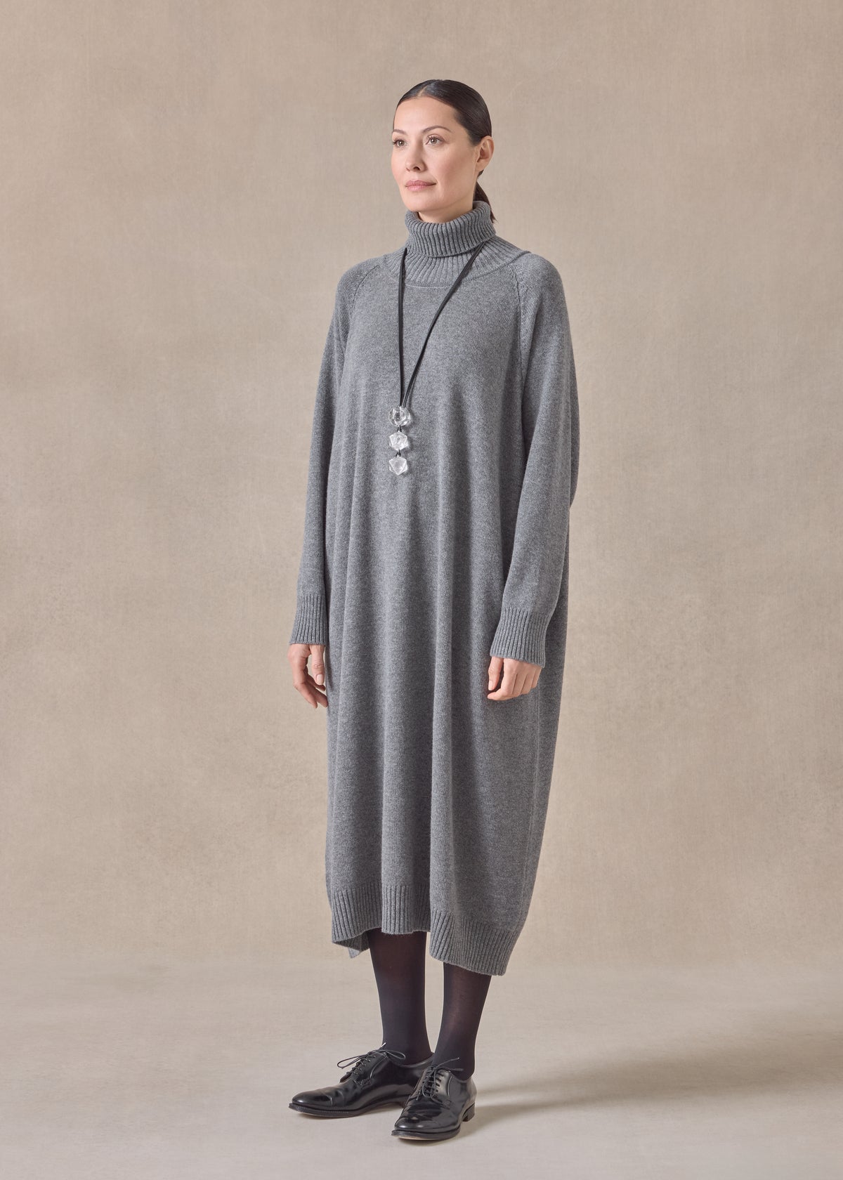 cashmere wide raglan sleeve roll neck dress