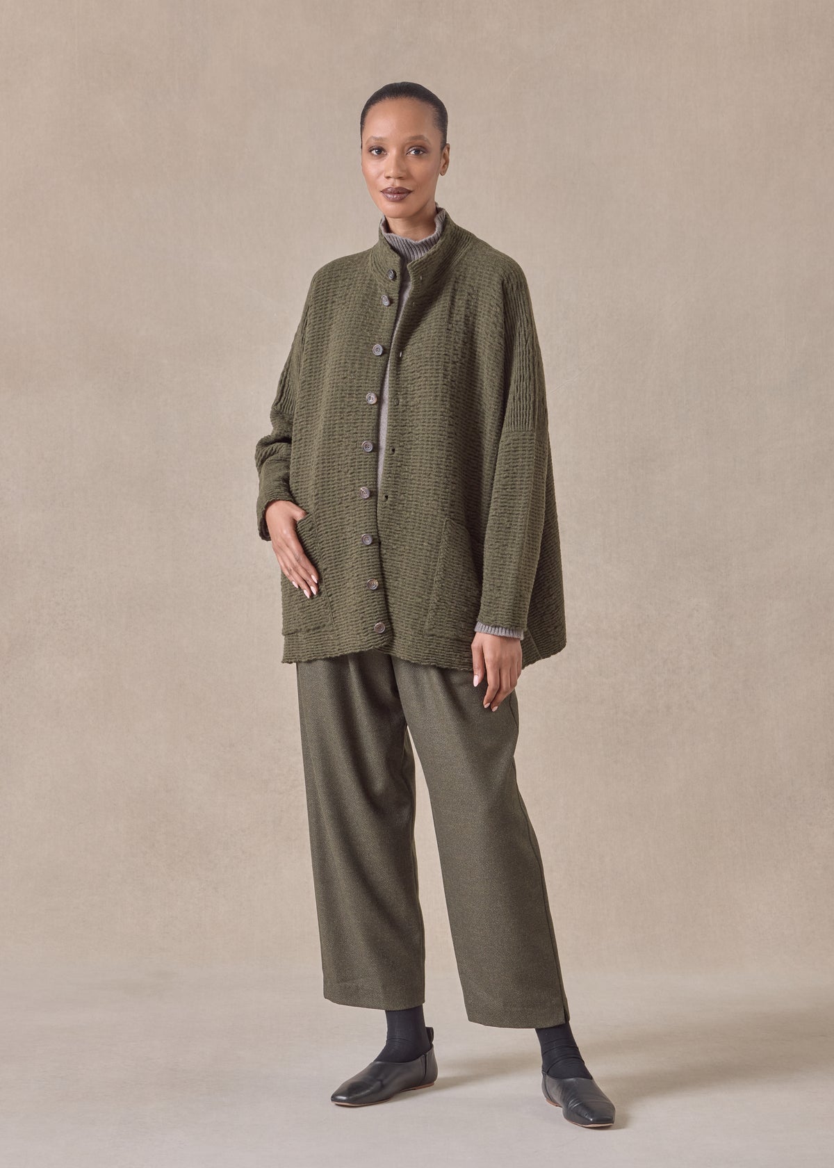 cashmere high neck button cardigan - long