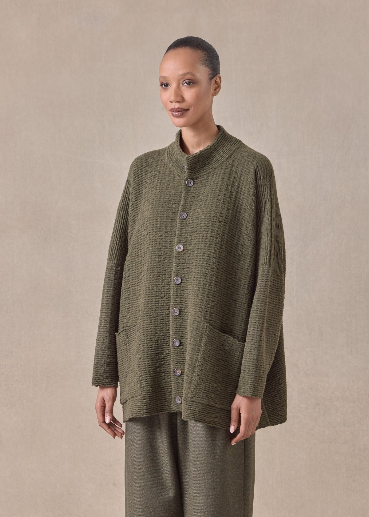 cashmere high neck button cardigan - long