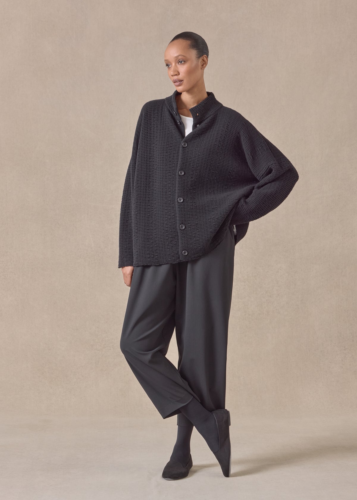 cashmere 3/4 width high neck cardigan - mid