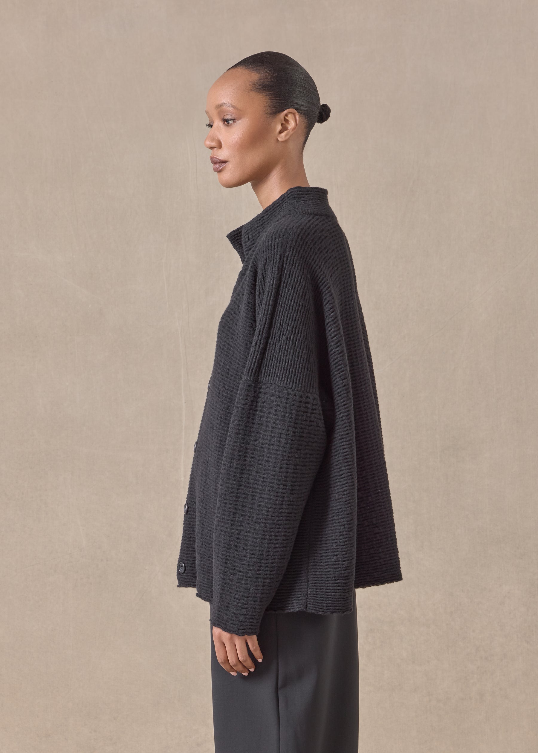 cashmere 3/4 width high neck cardigan - mid