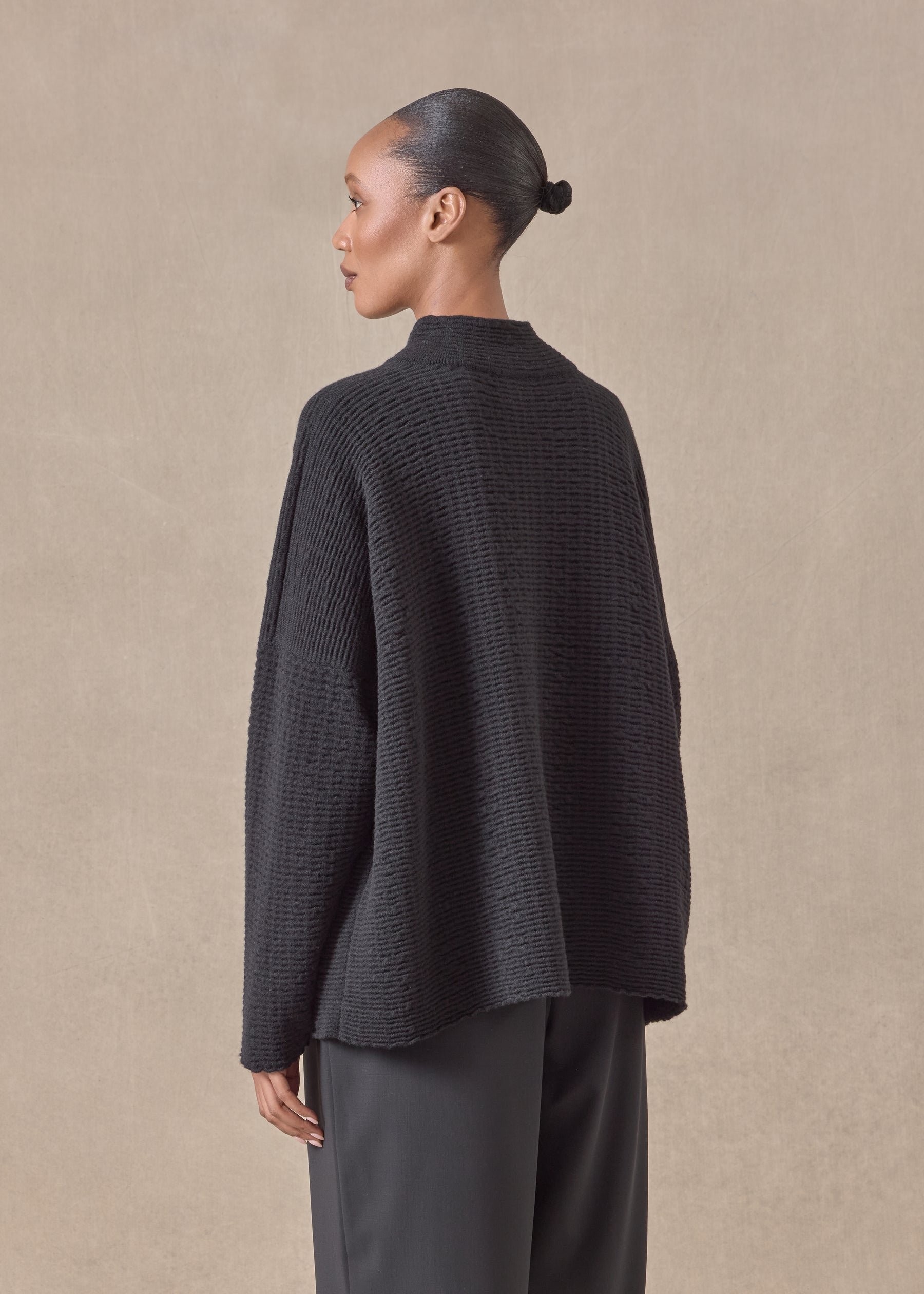 cashmere 3/4 width high neck cardigan - mid