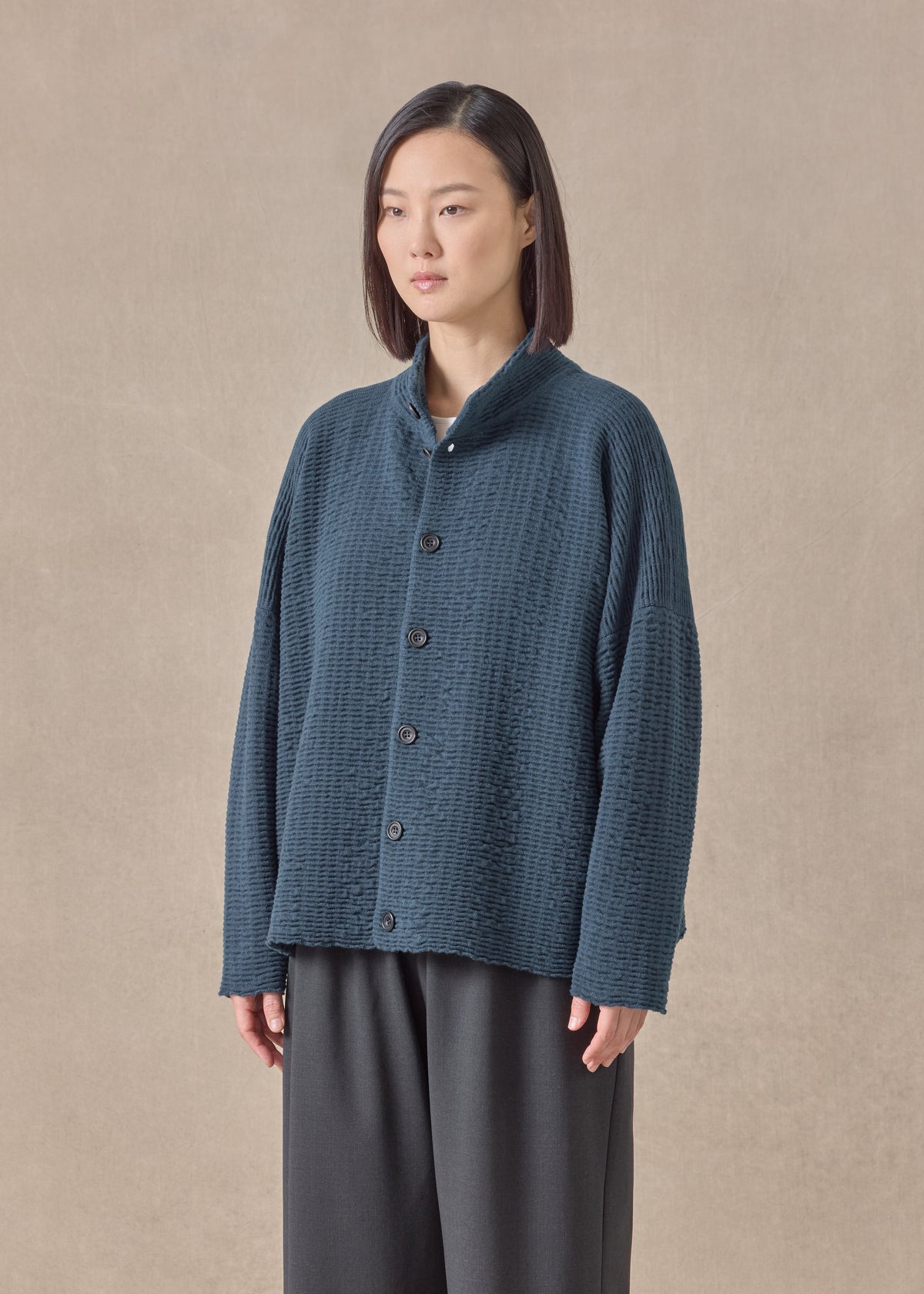 cashmere 3/4 width high neck cardigan - mid