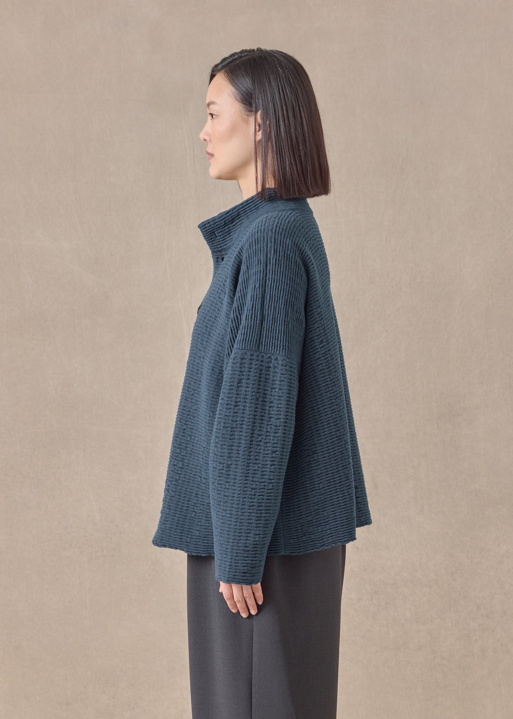 cashmere 3/4 width high neck cardigan - mid