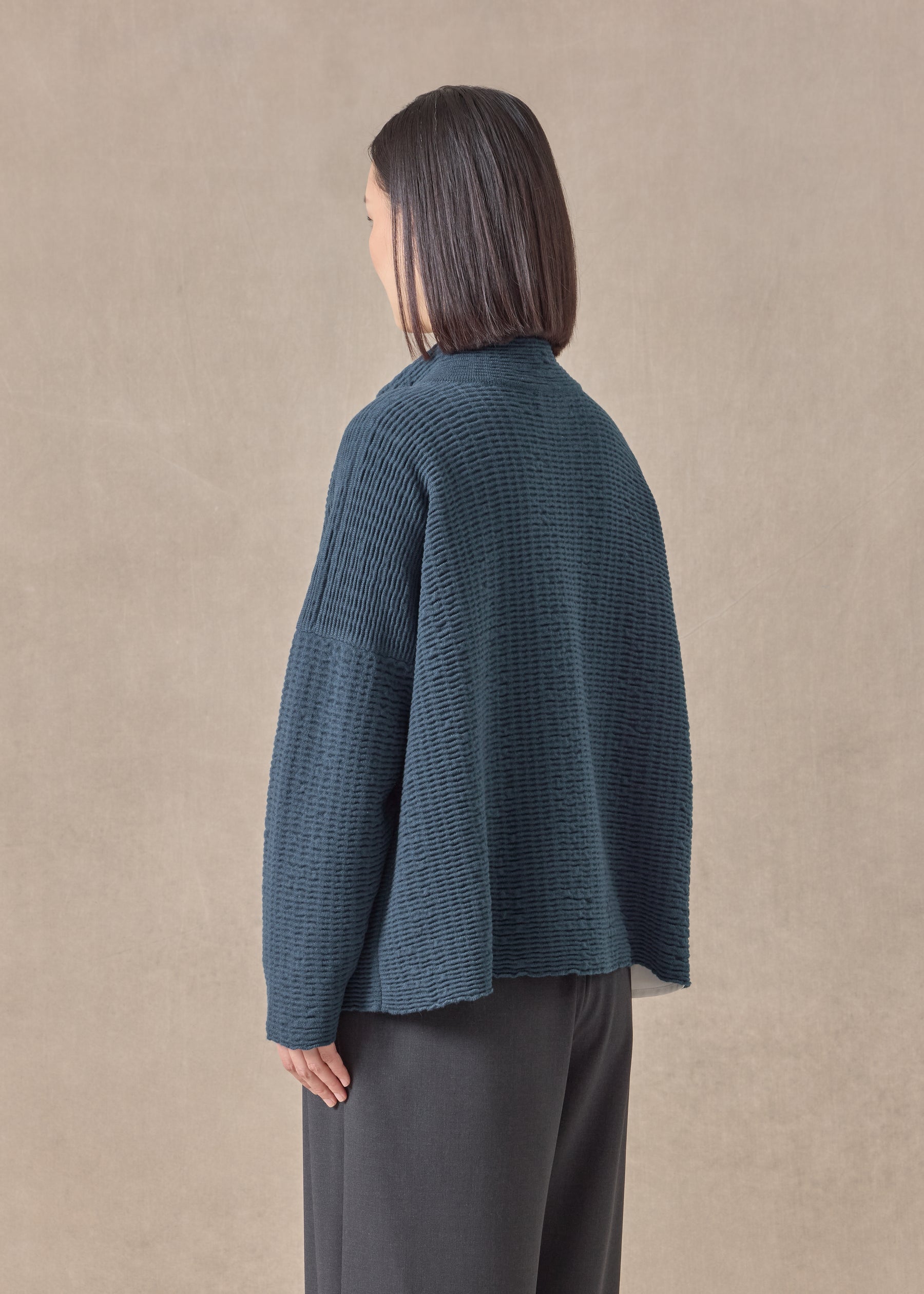 cashmere 3/4 width high neck cardigan - mid