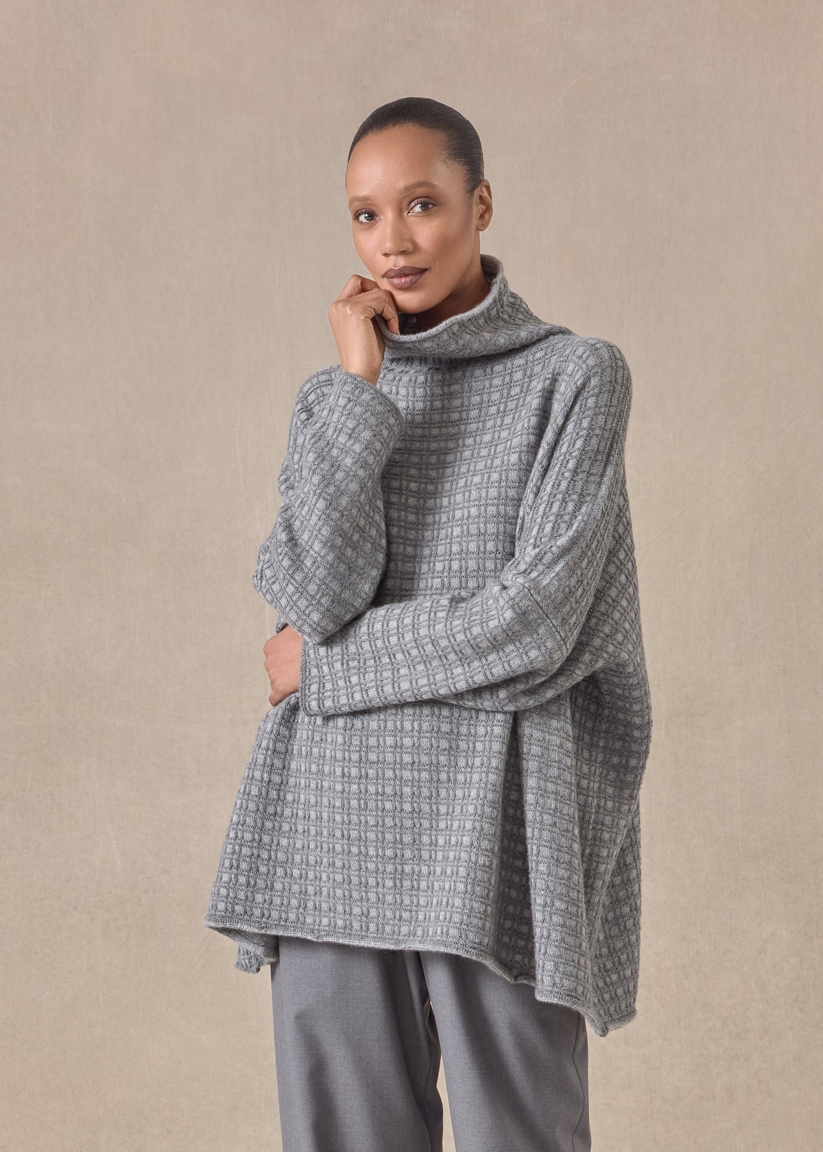 cashmere slim sleeve funnel neck - long (windsorgrey)