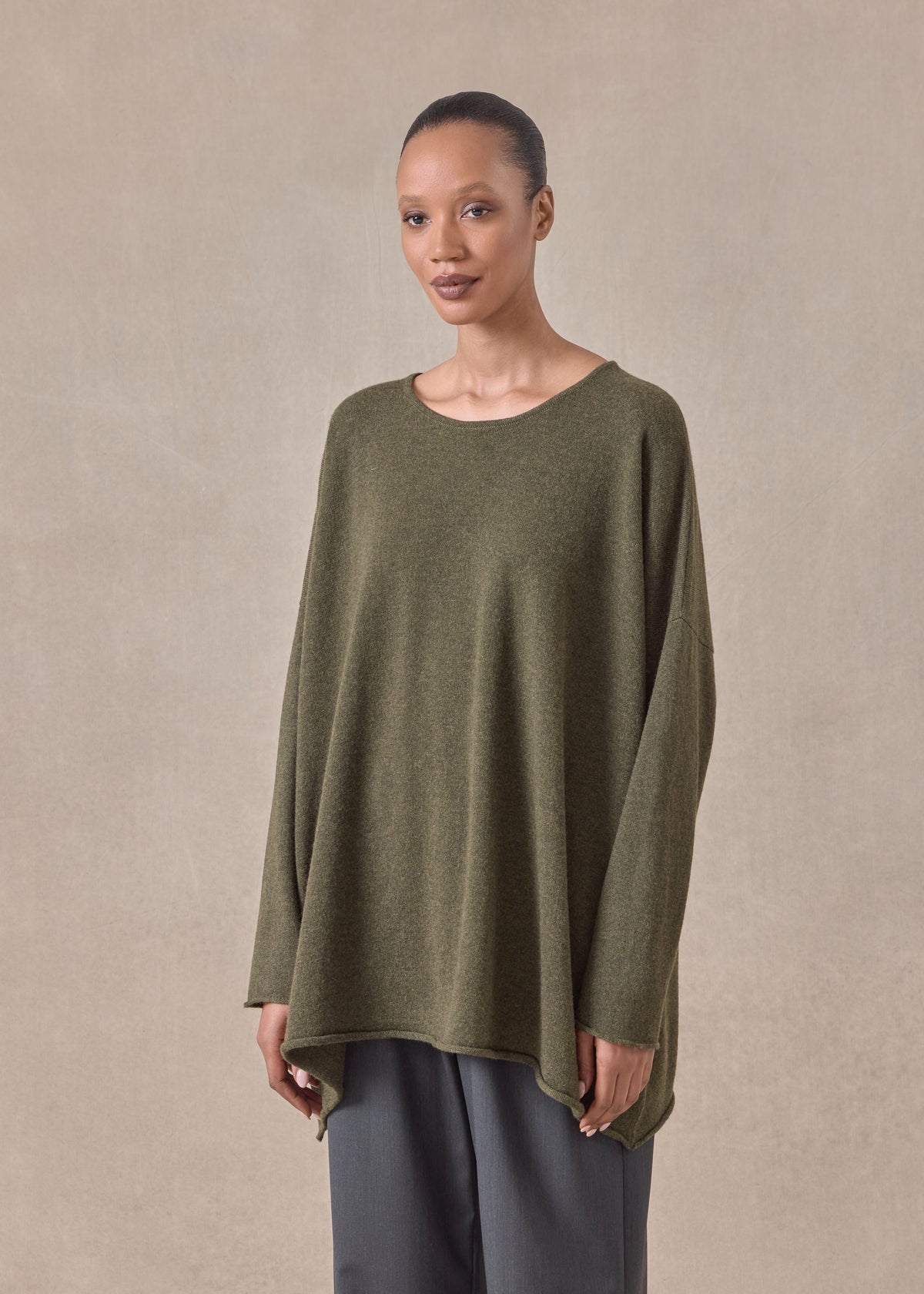 cashmere a-line bateau neck sweater - long