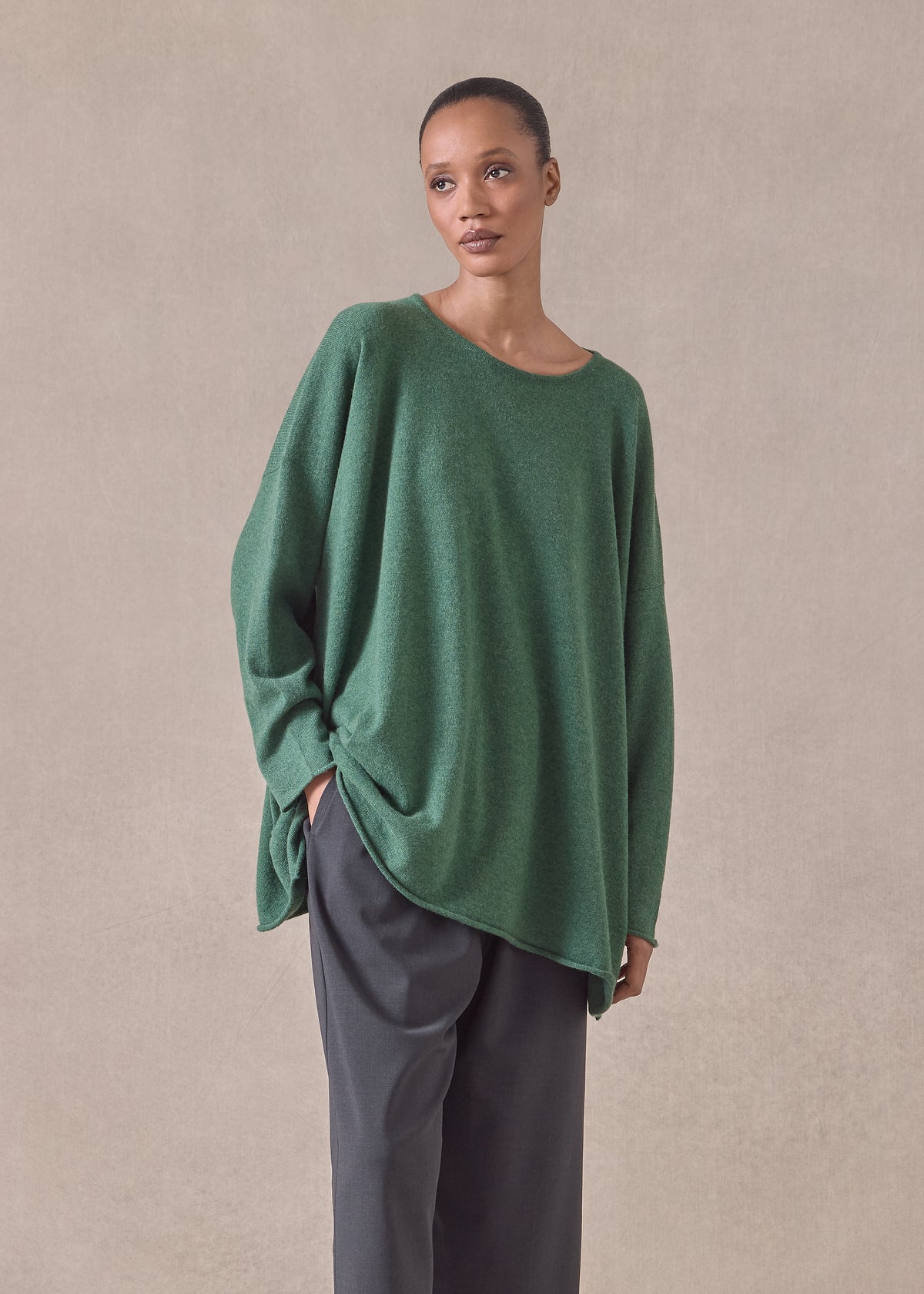 cashmere a-line bateau neck sweater - long