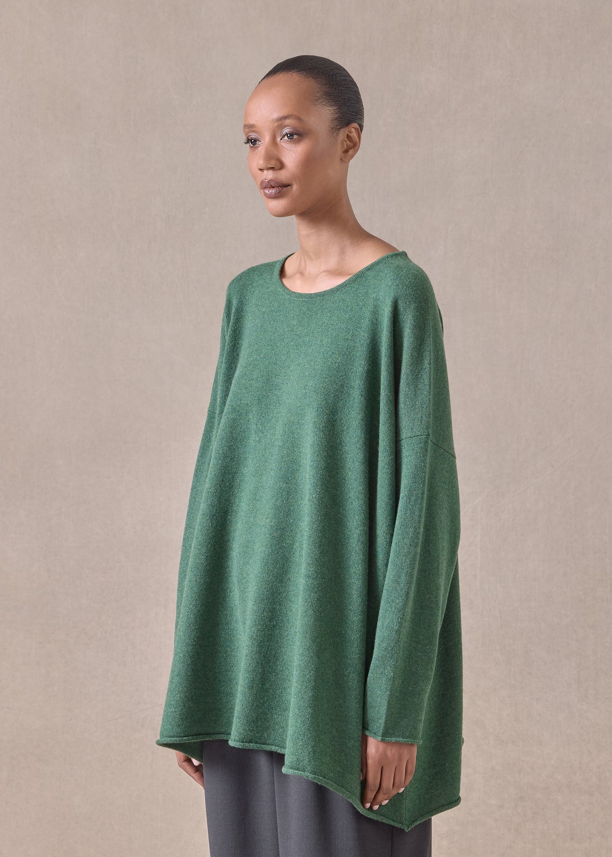 cashmere a-line bateau neck sweater - long