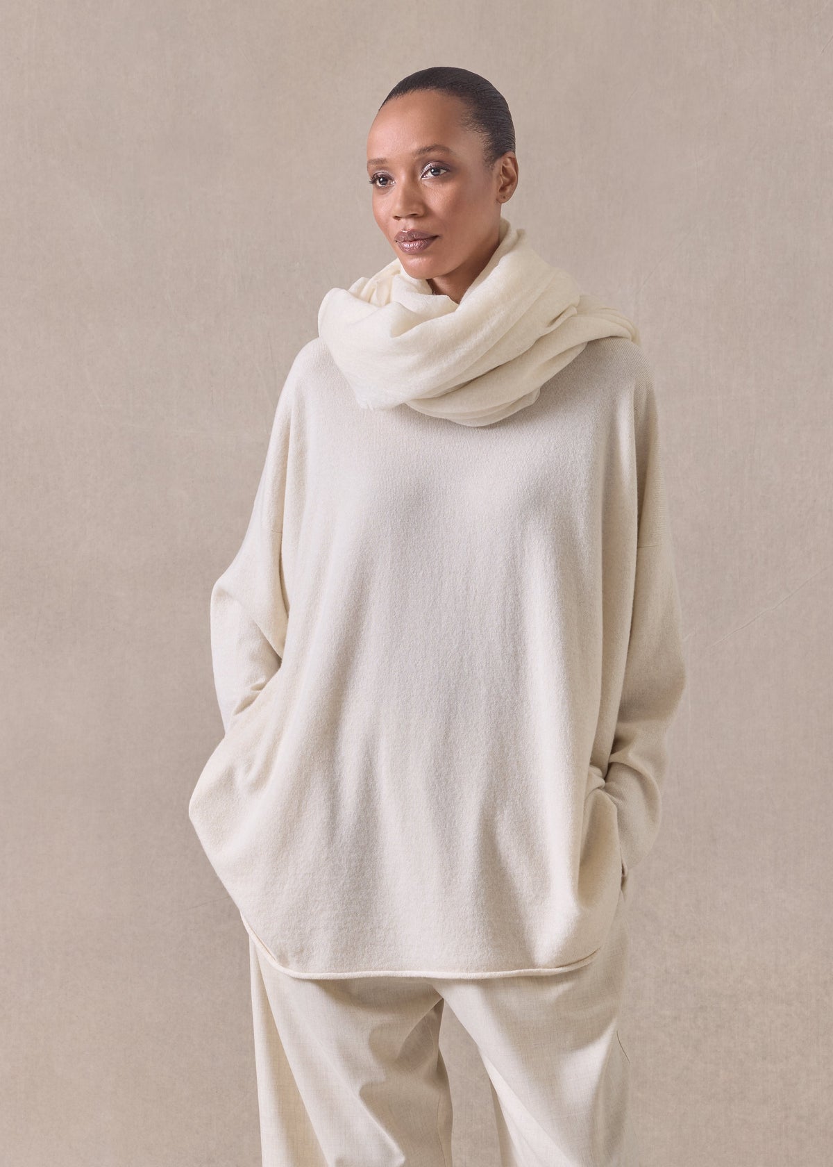 cashmere a-line bateau neck sweater - long (undyed)