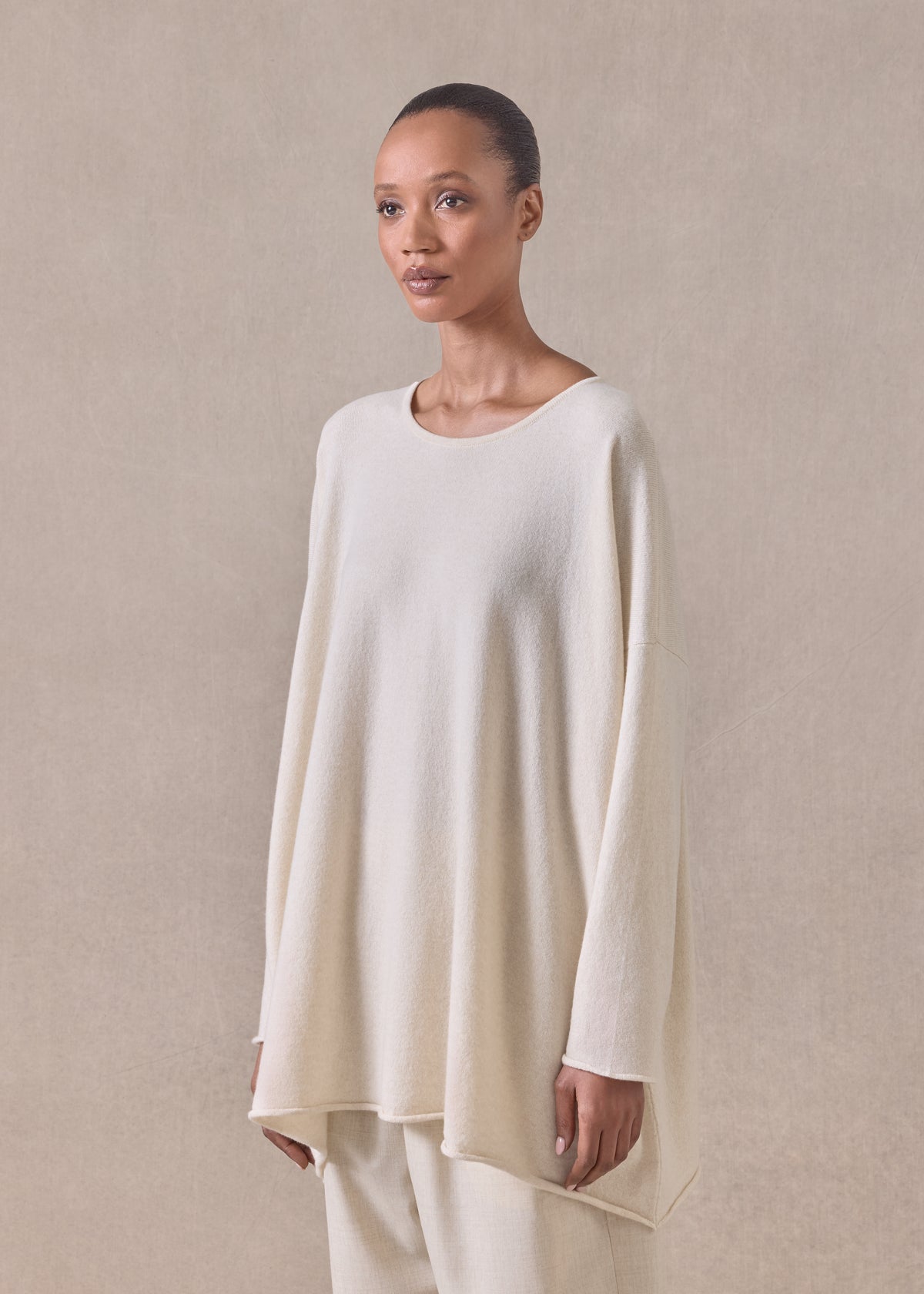 cashmere a-line bateau neck sweater - long