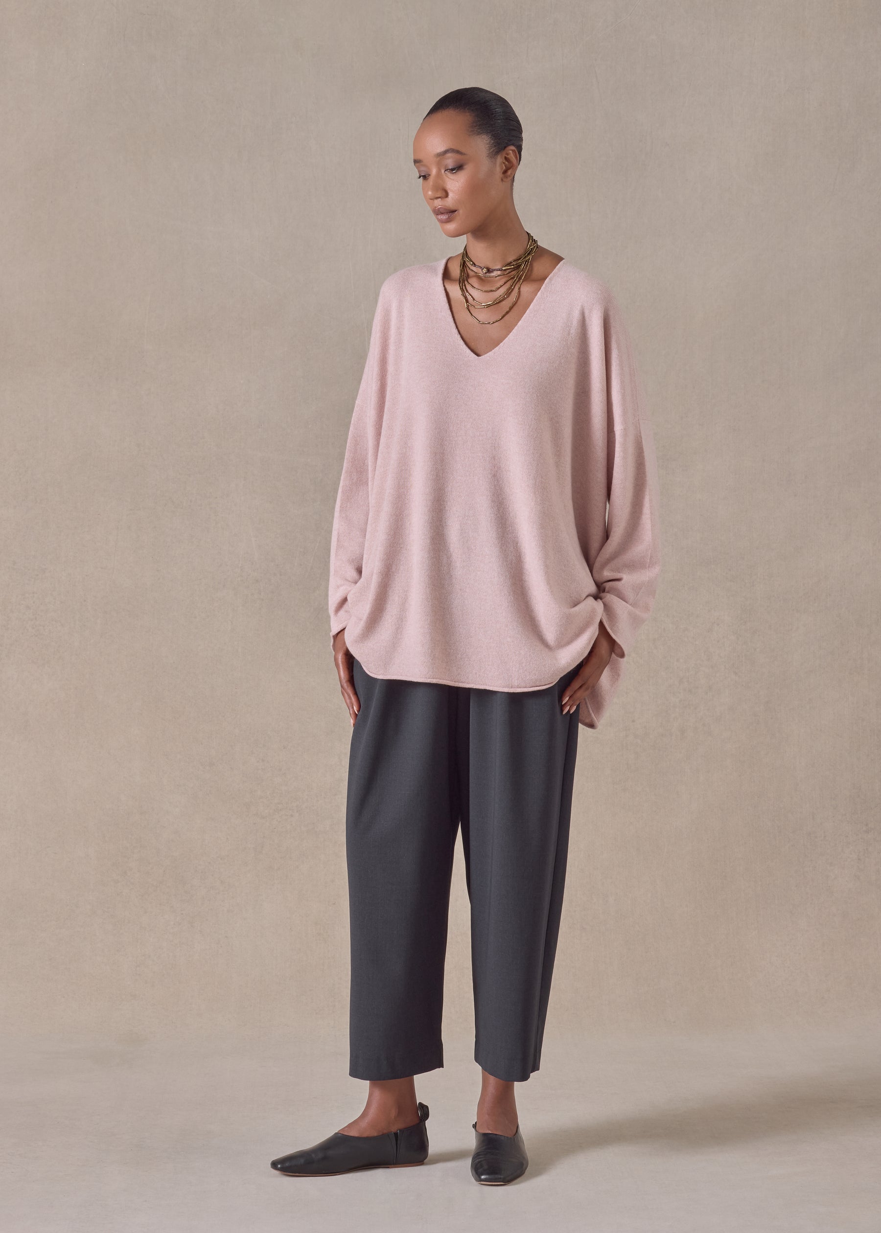 cashmere a-line v-neck sweater - long