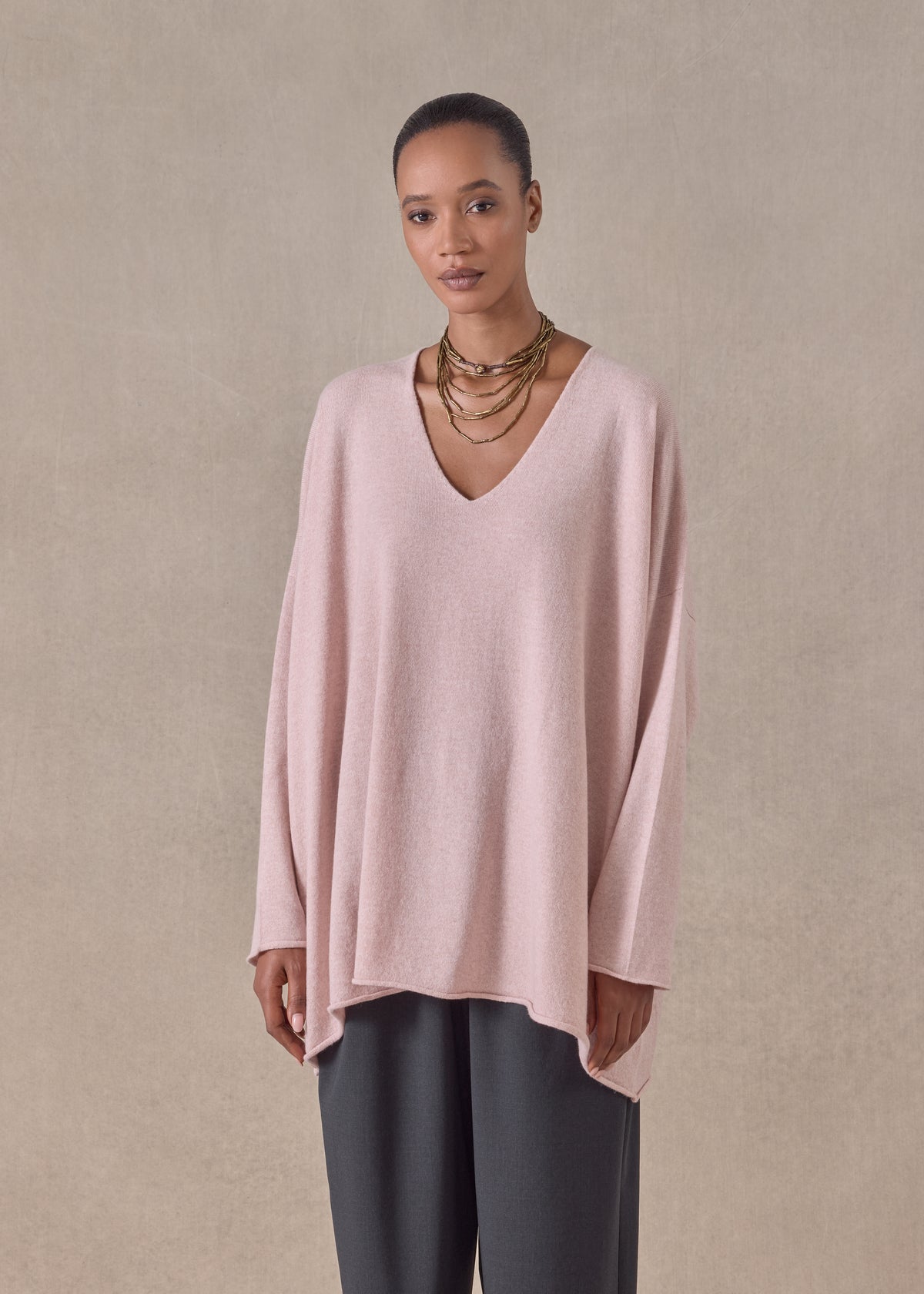 cashmere a-line v-neck sweater - long