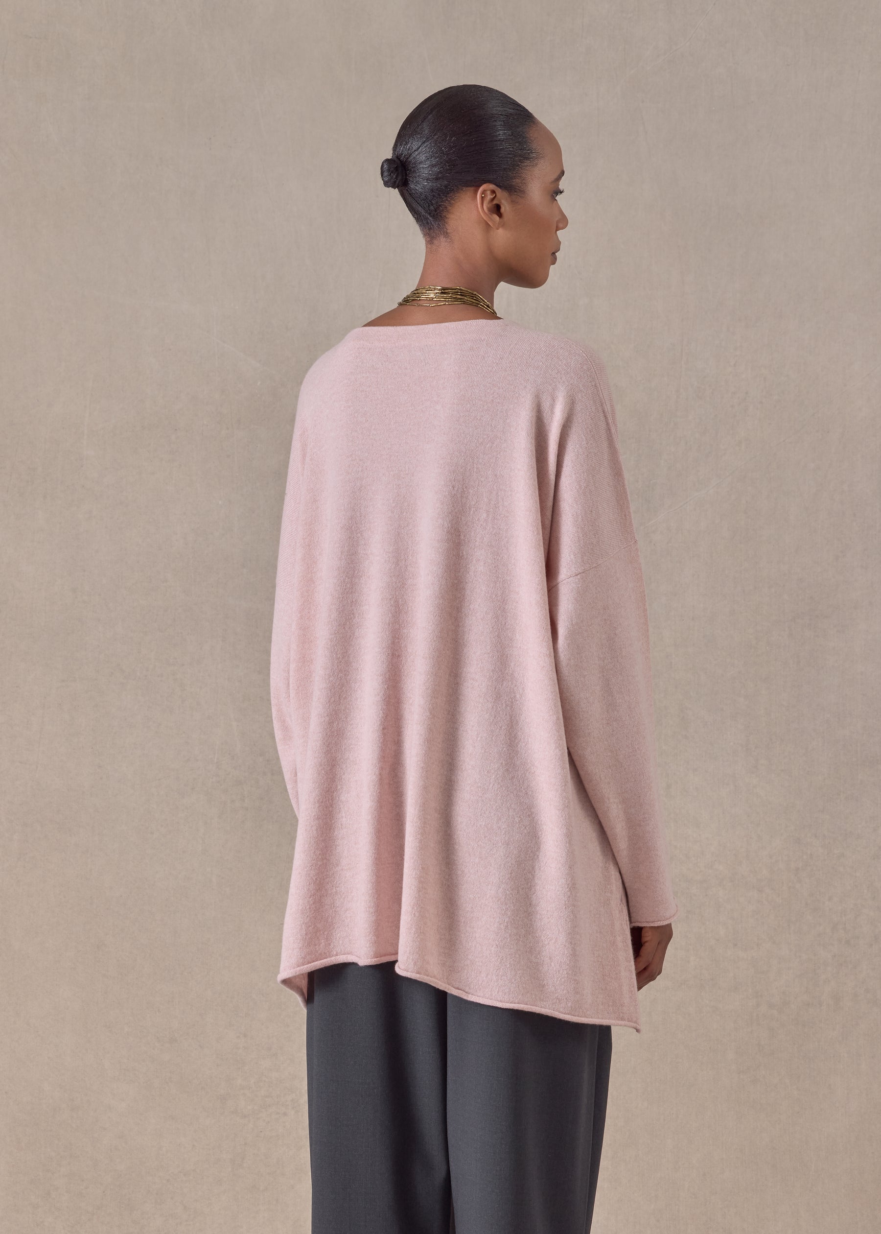 cashmere a-line v-neck sweater - long