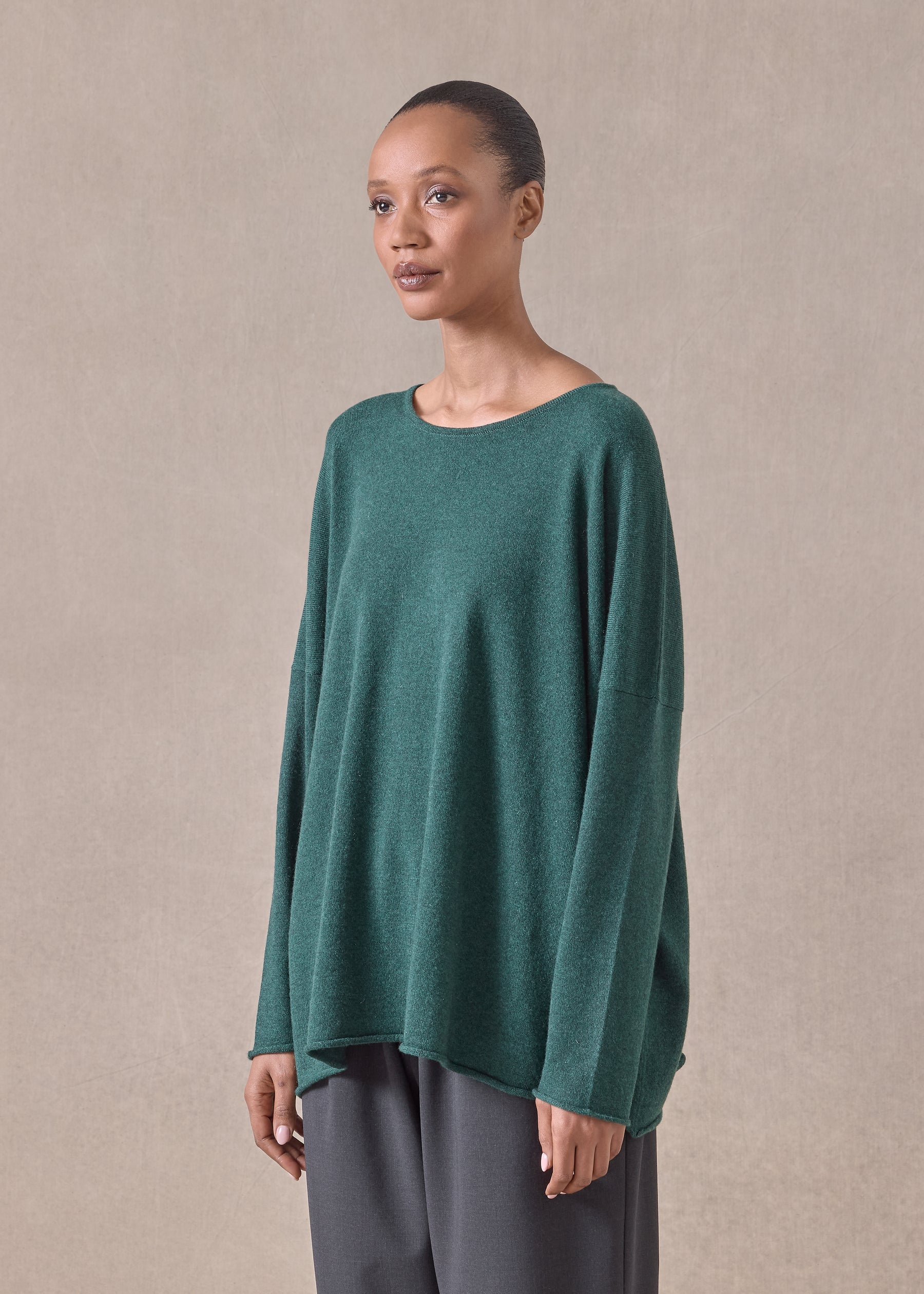 cashmere slim sleeve raw edge bateau neck - mid plus