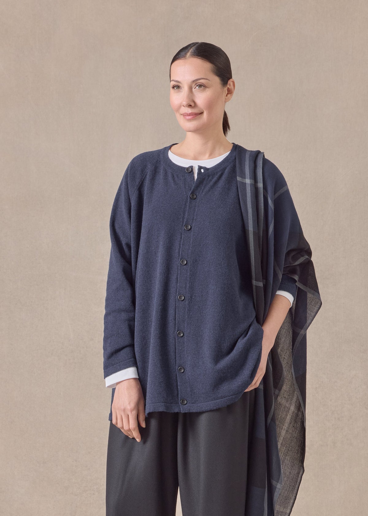 cashmere raglan sleeve round neck cardigan - long (inkblue)