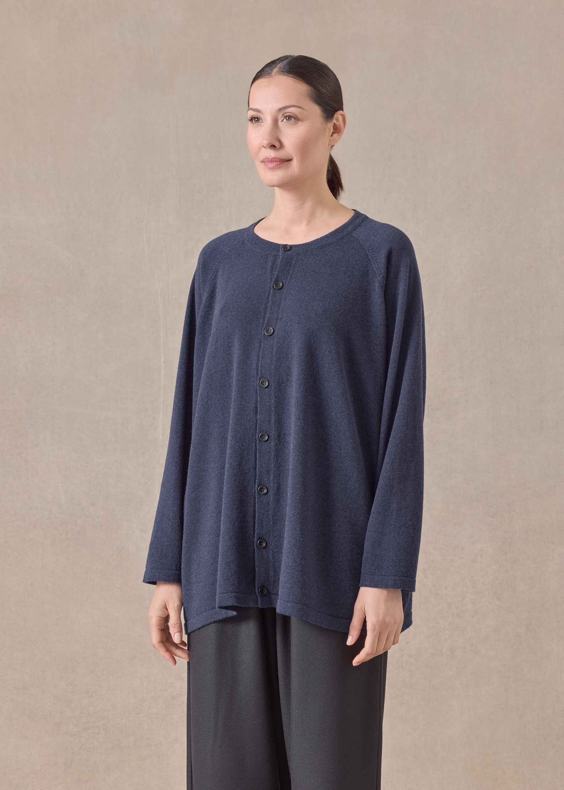 cashmere raglan sleeve round neck cardigan - long