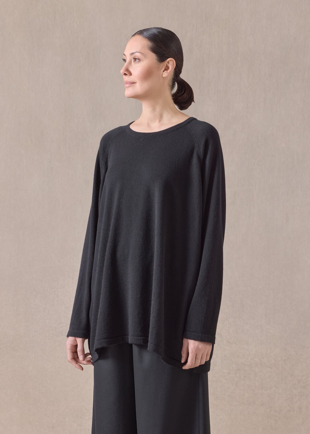 cashmere raglan sleeve round neck sweater - long