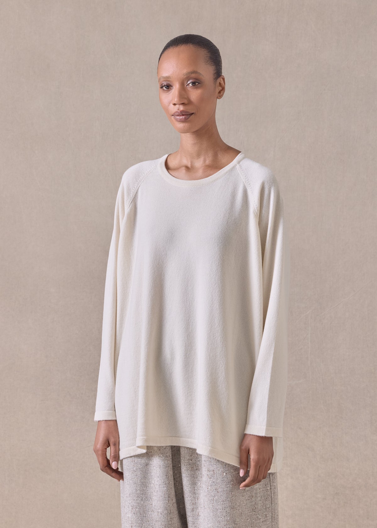 cashmere raglan sleeve round neck sweater - long