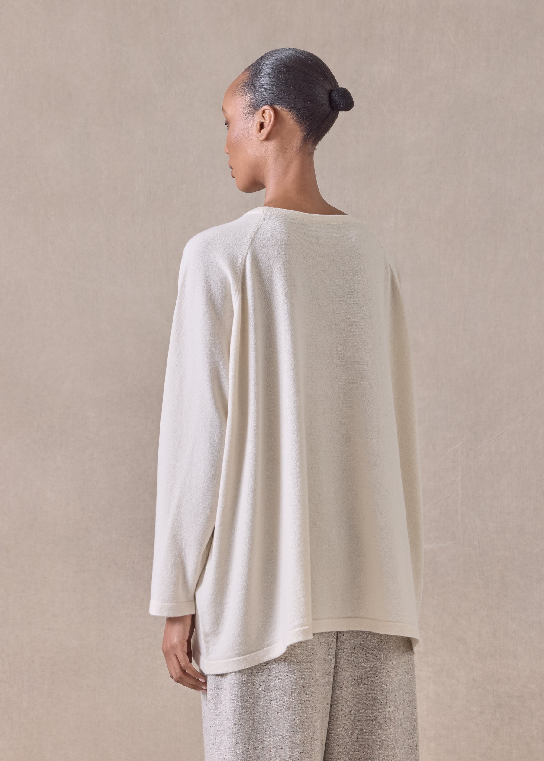 cashmere raglan sleeve round neck sweater - long