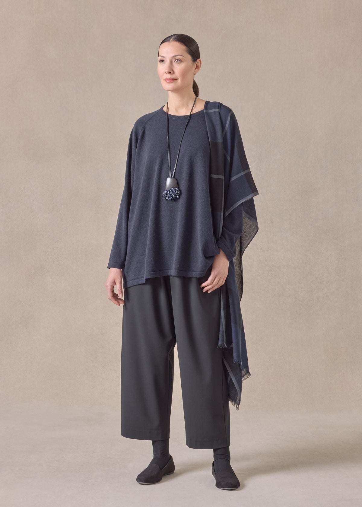 cashmere raglan sleeve round neck sweater - long