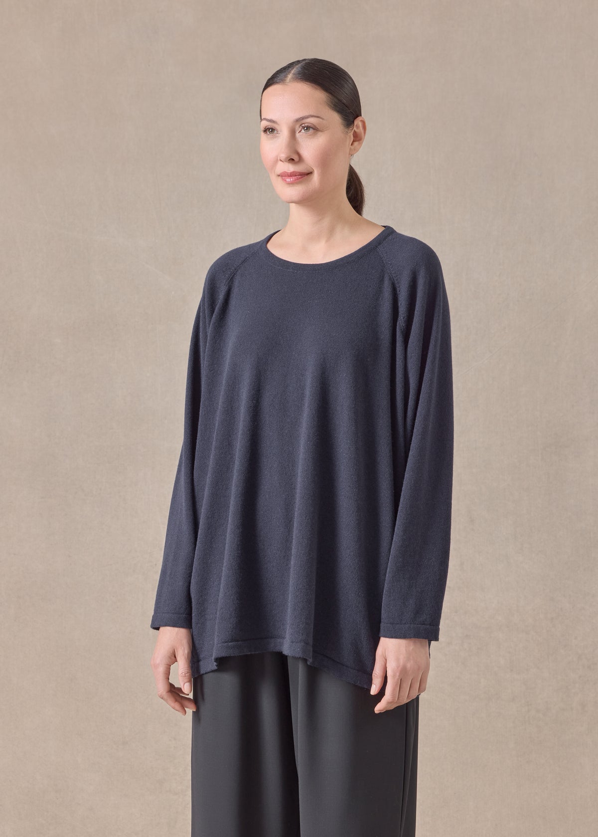 cashmere raglan sleeve round neck sweater - long