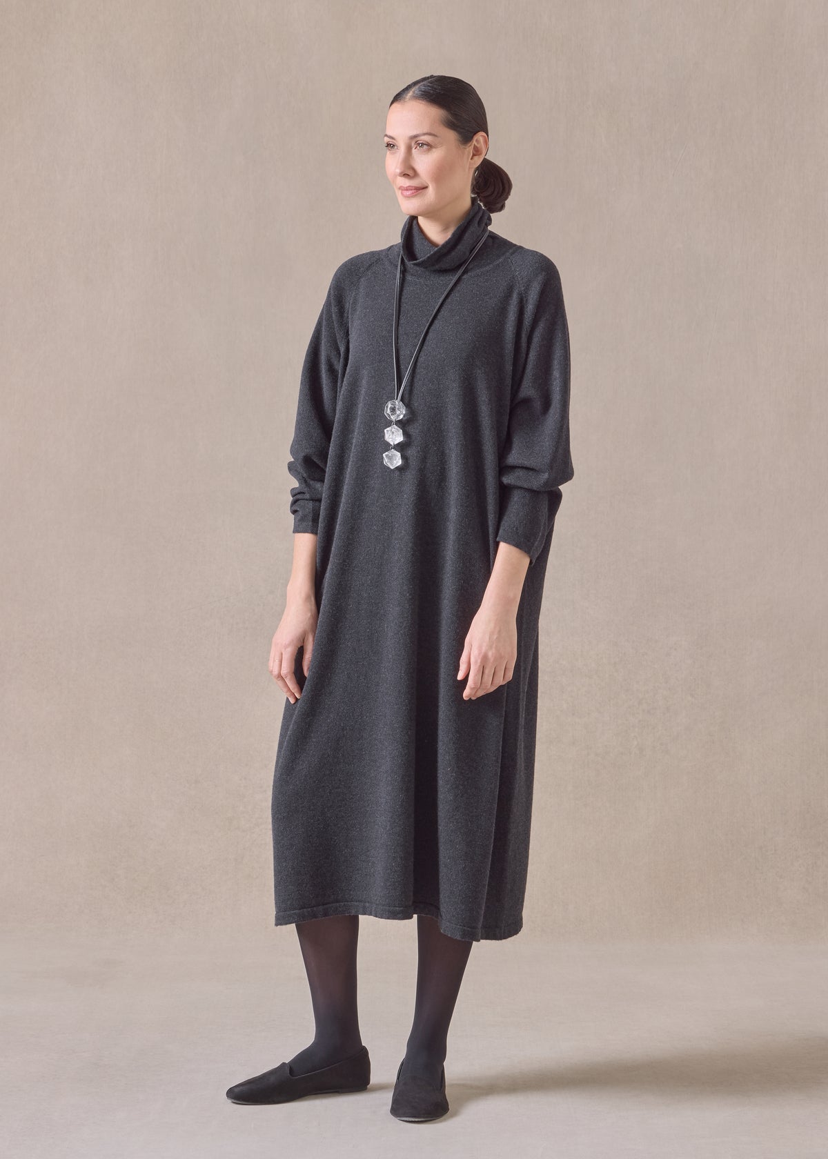 cashmere raglan sleeve scrunch neck dress