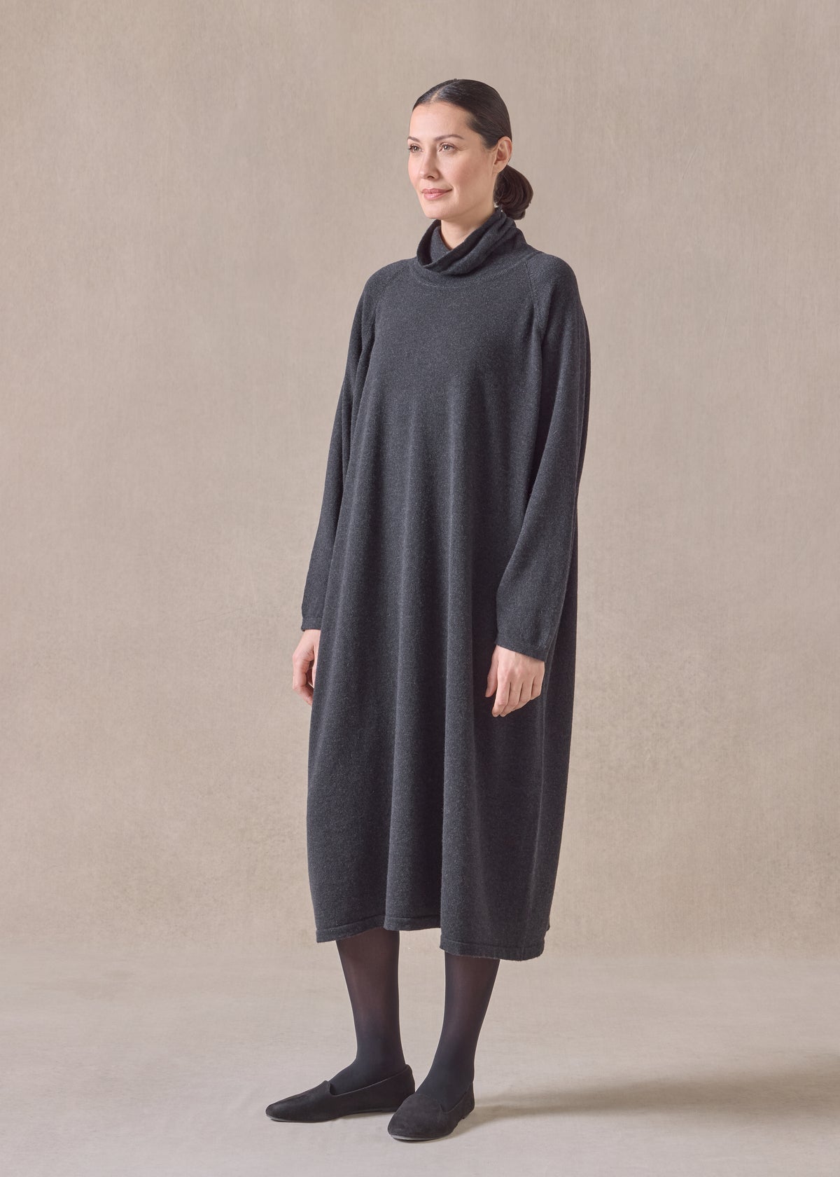 cashmere raglan sleeve scrunch neck dress