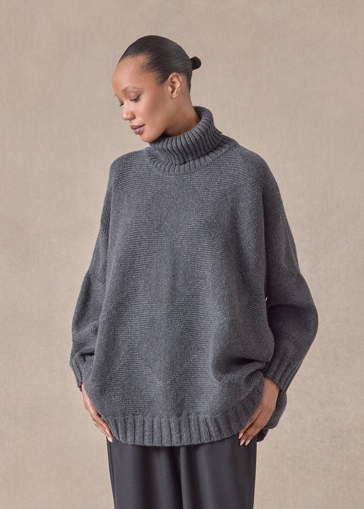 cashmere wide roll neck sweater - long (pencilgrey)
