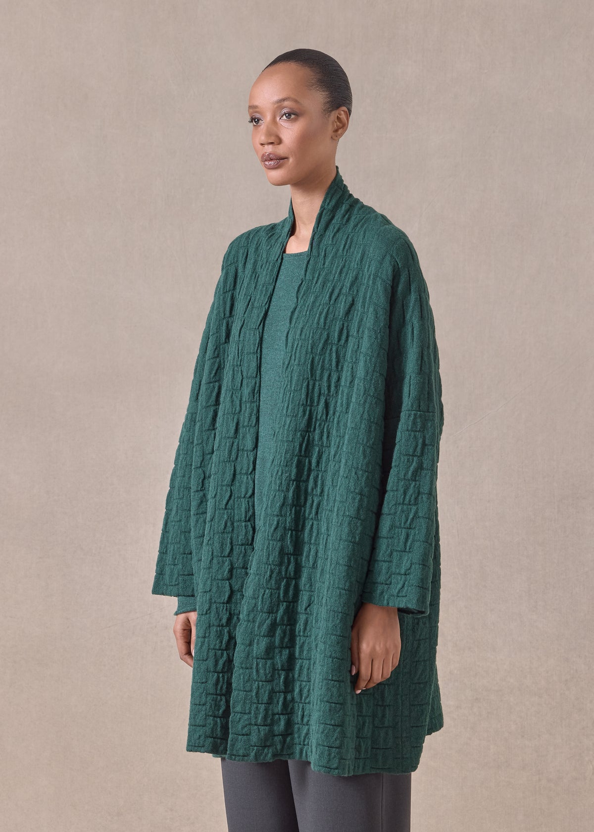 cashmere scrunch shawl collar cardigan - long plus (spruce)