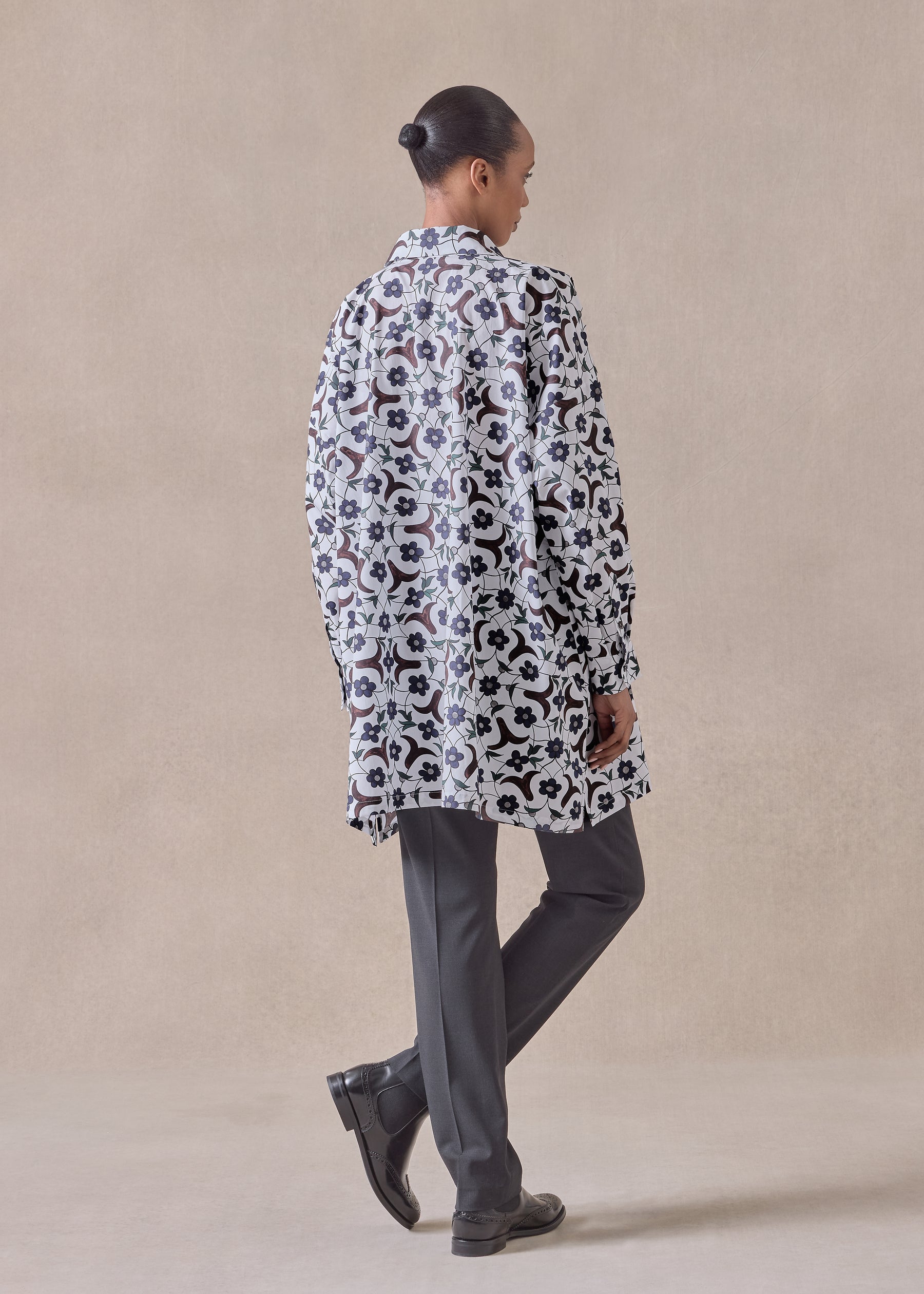 cotton wide a-line shirt with collar - long plus