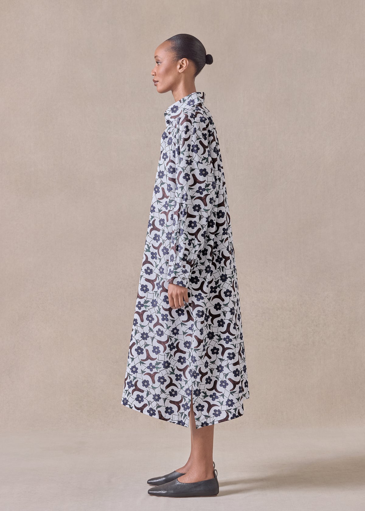 cotton wide a-line shirt dress with collar